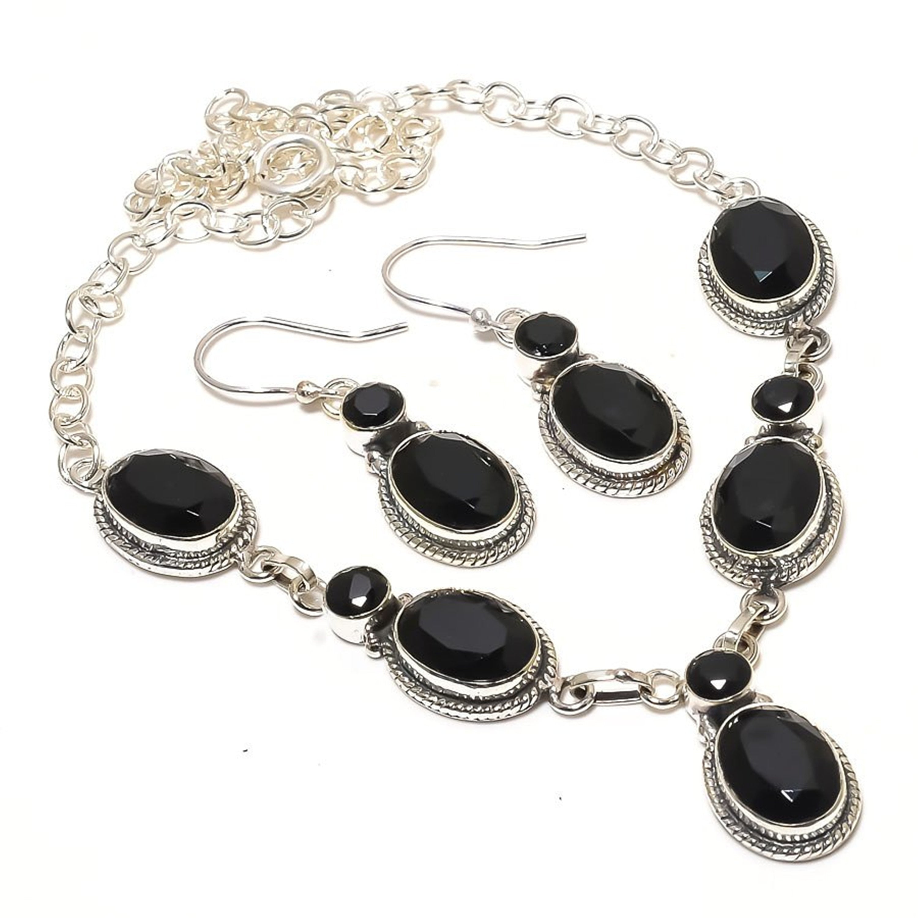 Black Onyx  Gemstone Necklace and Earrings Set, Wife Gift Earrings, Best Friend Gift Earrings, Black Jewelry Set