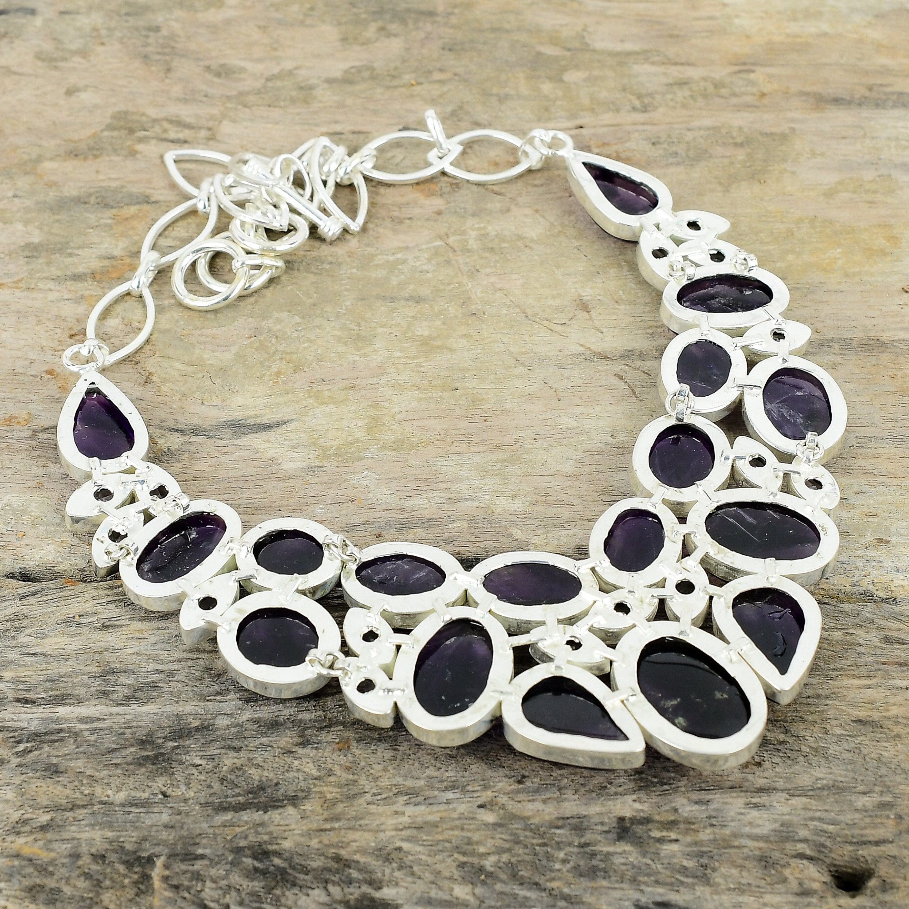 Amethyst Necklace, Deep Purple Amethyst 925 Silver Plated Handmade Necklace, Natural Gemstone Jewelry, Oval Amethyst Gift For Her