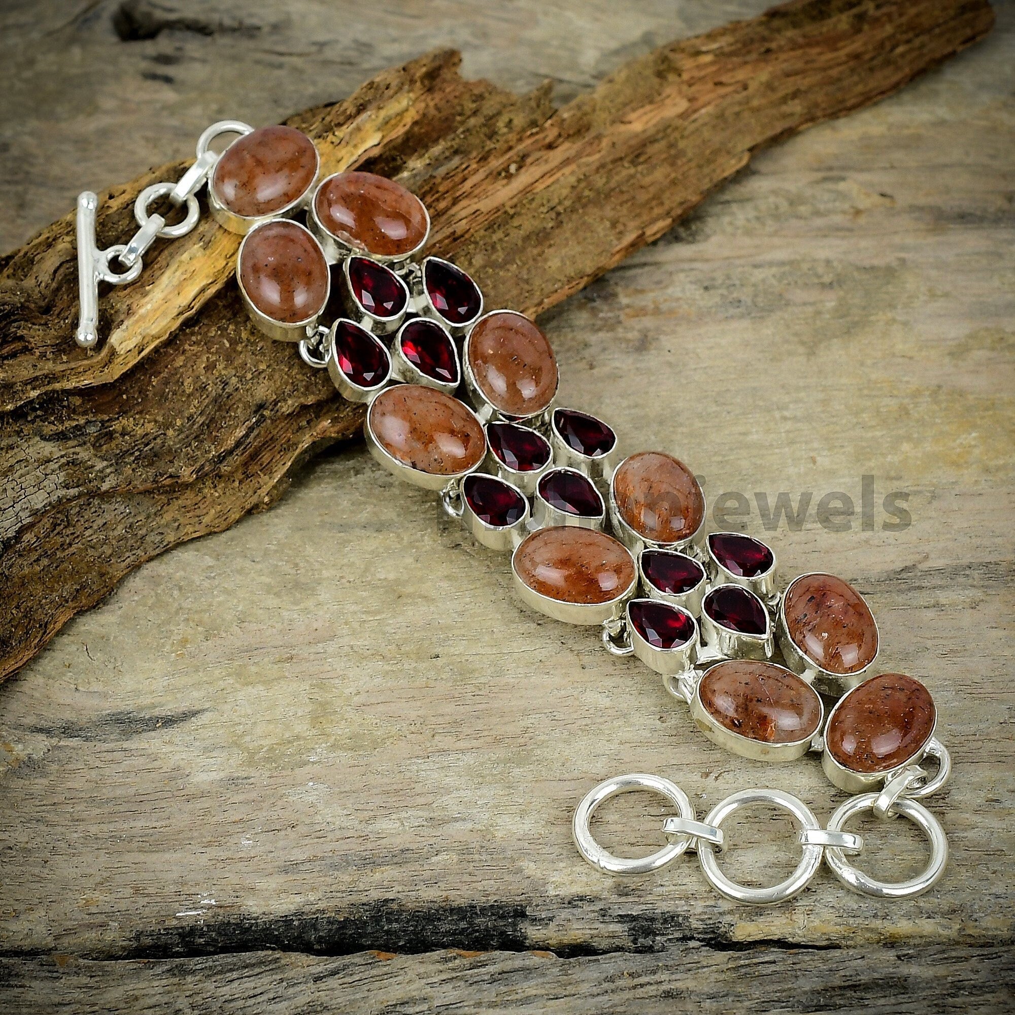 Natural Cherry Quartz Garnet Silver Plated Bracelet, Statement Bracelet, Unique Jewelry, Gemstone Jewelry, Healing Crystals, Bridesmaid Gift