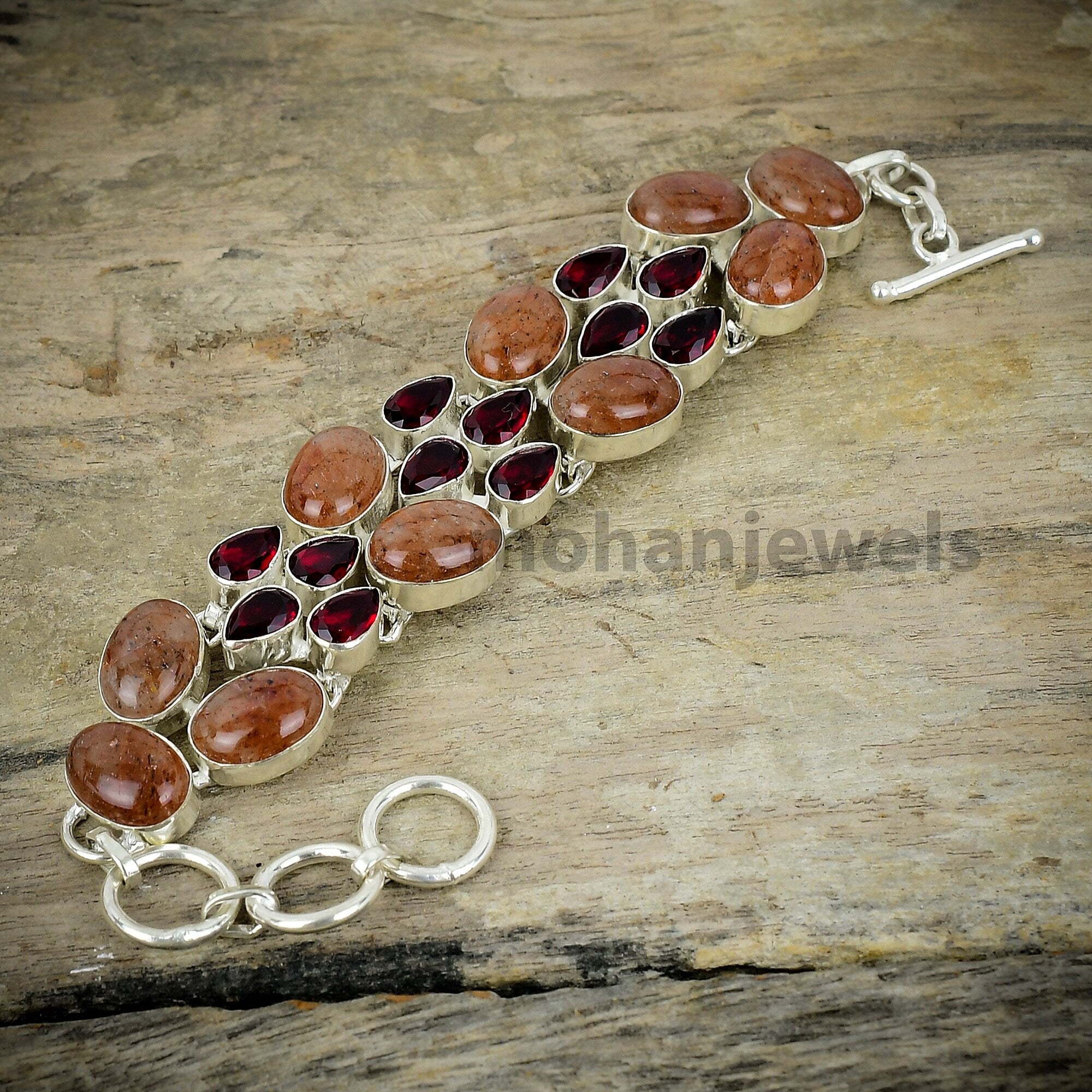 Natural Cherry Quartz Garnet Silver Plated Bracelet, Statement Bracelet, Unique Jewelry, Gemstone Jewelry, Healing Crystals, Bridesmaid Gift