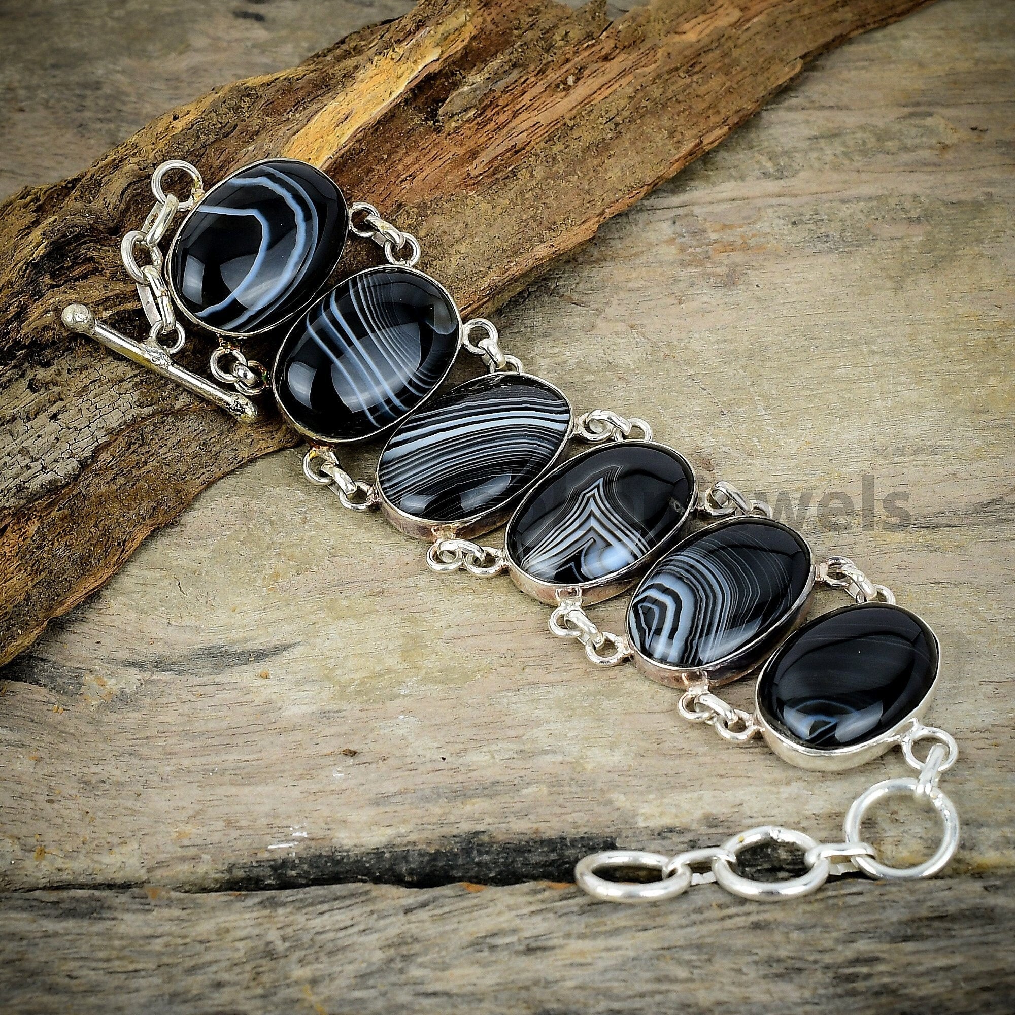 Botswana Agate Bracelet, Natural Gemstone Silver Plated Bracelet, Unique Bracelet, Designer Jewelry, Statement Bracelet, Anniversary Gift