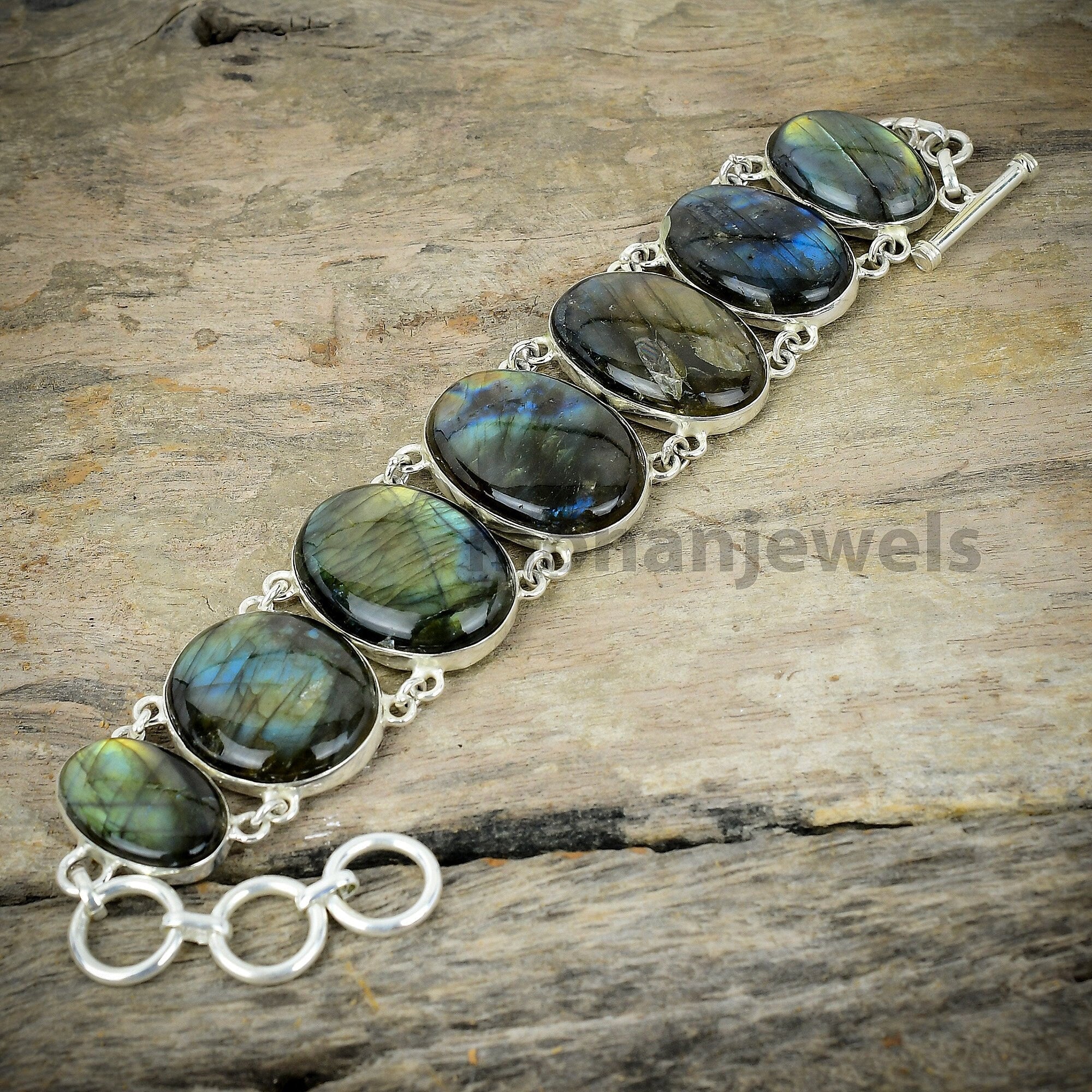 Labradorite Bracelet, Natural Labradorite Silver Plated Bracelet, Statement Jewelry, Handmade Bracelet, Healing Stone Jewelry, Gift For Her