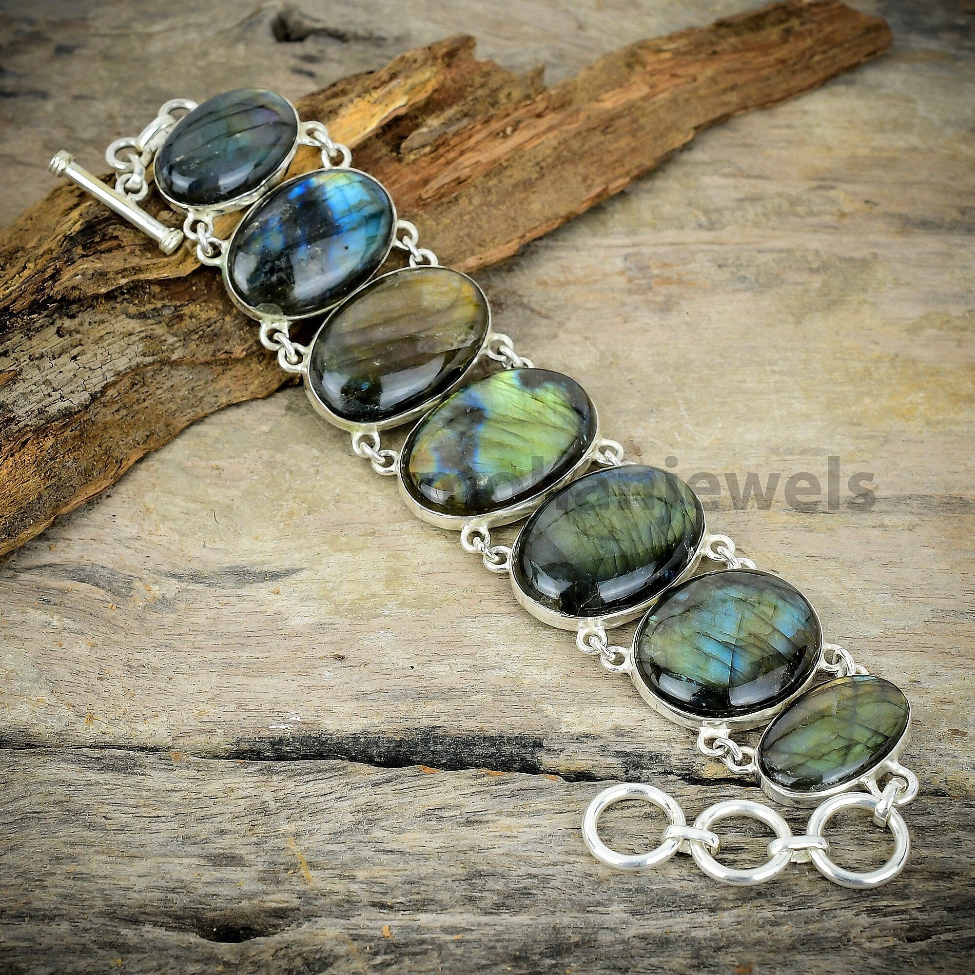 Labradorite Bracelet, Natural Labradorite Silver Plated Bracelet, Statement Jewelry, Handmade Bracelet, Healing Stone Jewelry, Gift For Her