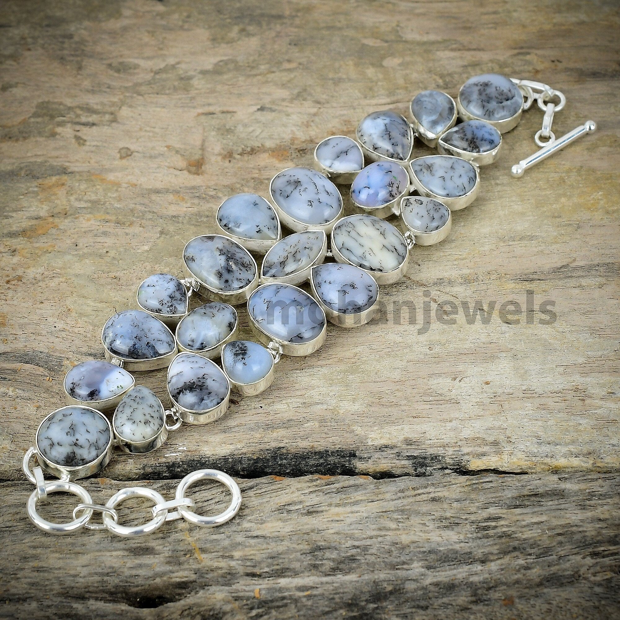 Dendrite Opal Bracelet - Silver Plated Bracelet - Unique Designer Jewelry - Handmade Adjustable Bracelet - Statement Bracelet - Gift for Her