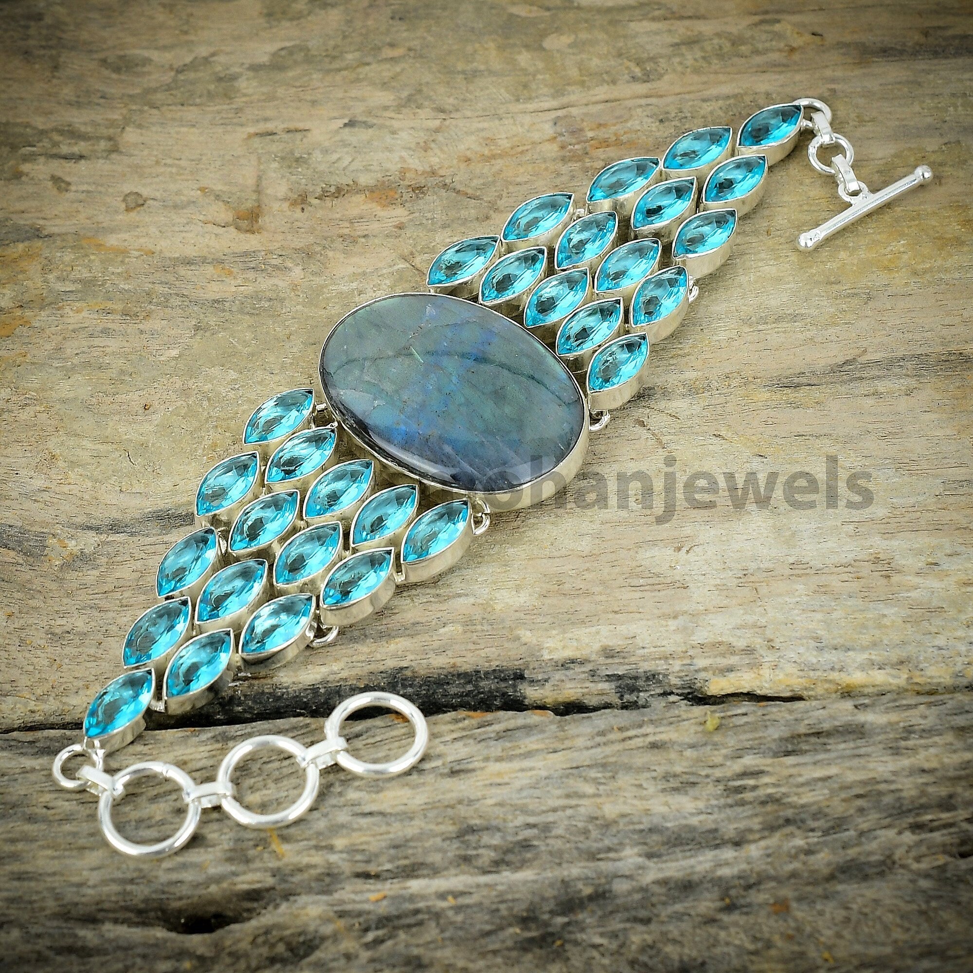 Labradorite Bracelet - Natural Labradorite & Blue Topaz Gemstone Silver Plated Bracelet - Unique Jewelry - Healing Crystal - Gift For Her