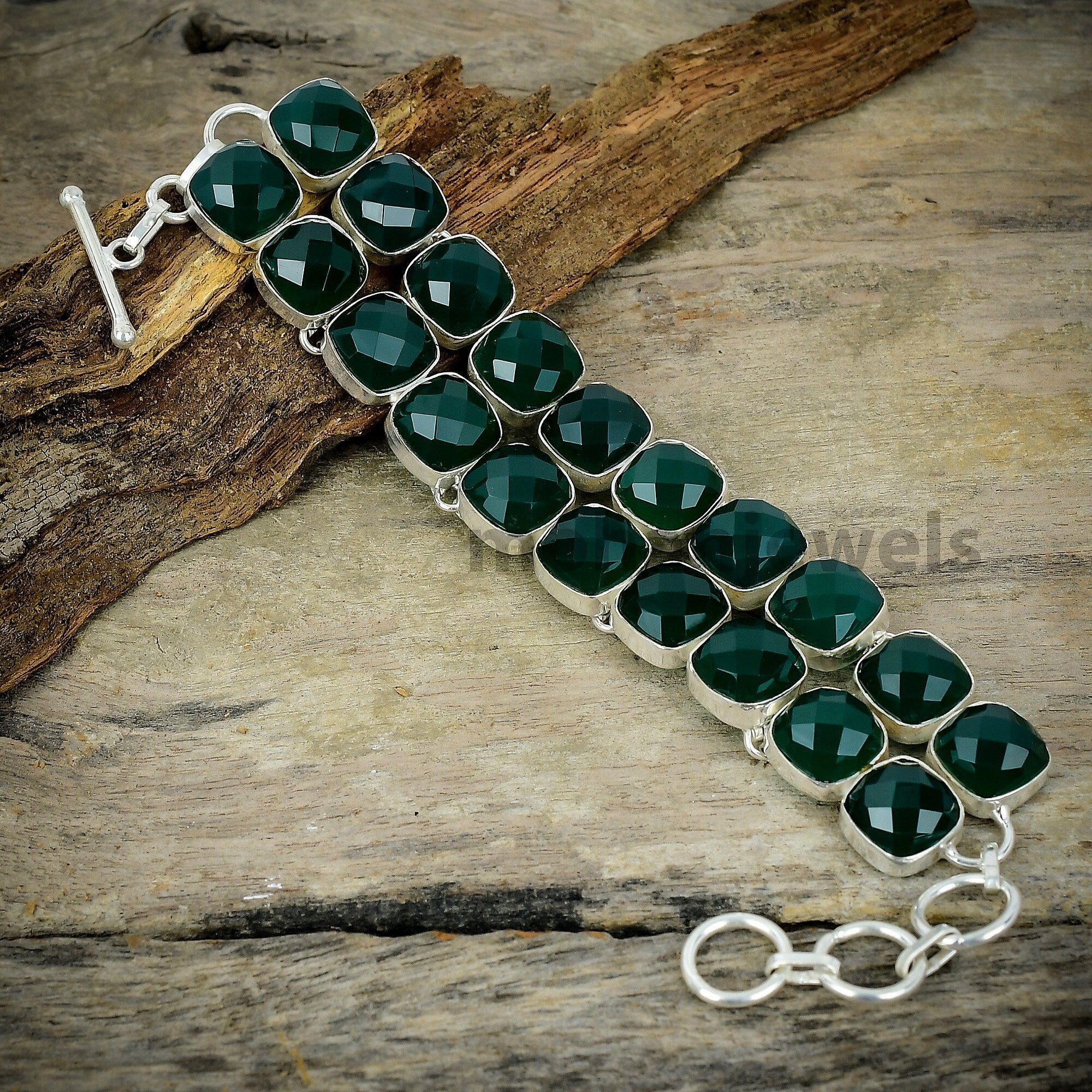 Green Onyx Bracelet, Green Onyx Gemstone Silver Plated Bracelet, Statement Bracelet, Unique Fashion Jewelry, Handmade Bracelet, Gift For Her