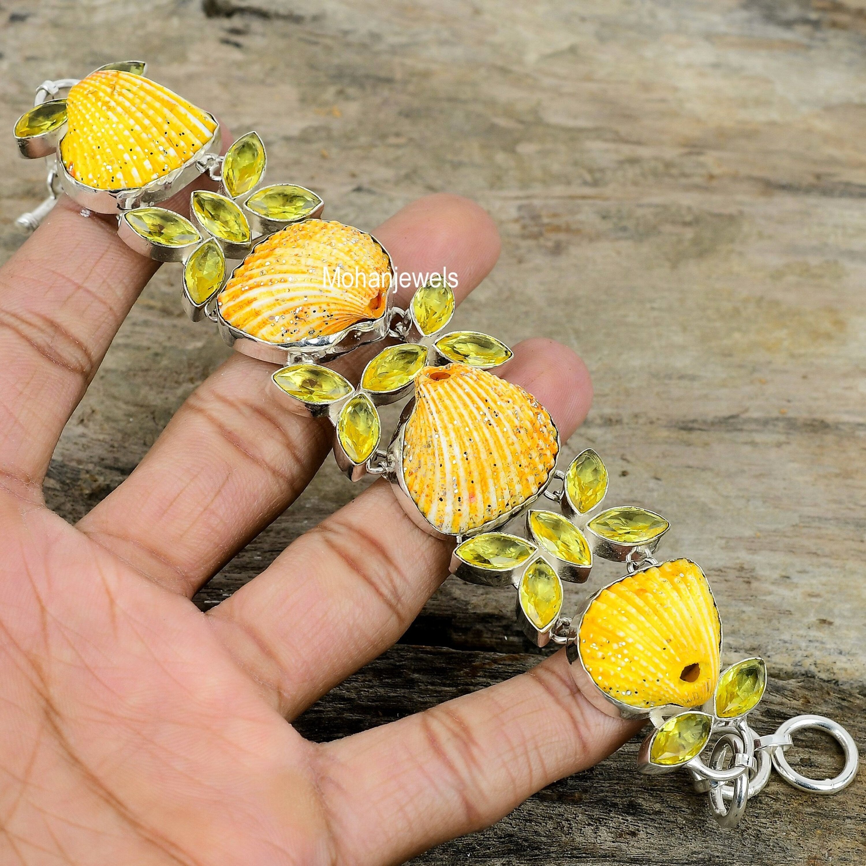 Mermaid Seashell Bracelet, Seashell & Citrine Silver Plated Bracelet, Yellow Shell Jewelry, Mermaid Jewelry, Summer Bracelet, Wedding Gift