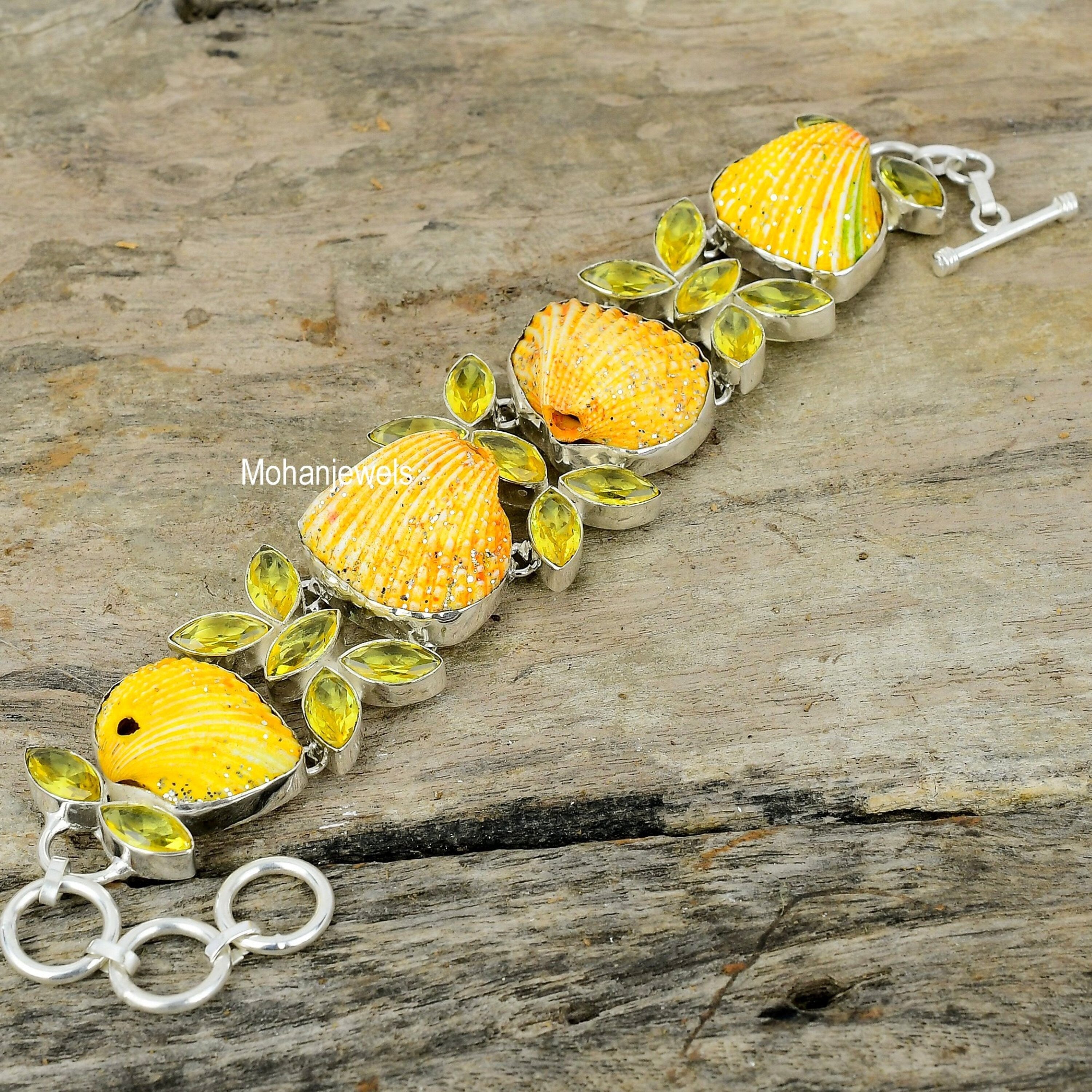 Mermaid Seashell Bracelet, Seashell & Citrine Silver Plated Bracelet, Yellow Shell Jewelry, Mermaid Jewelry, Summer Bracelet, Wedding Gift