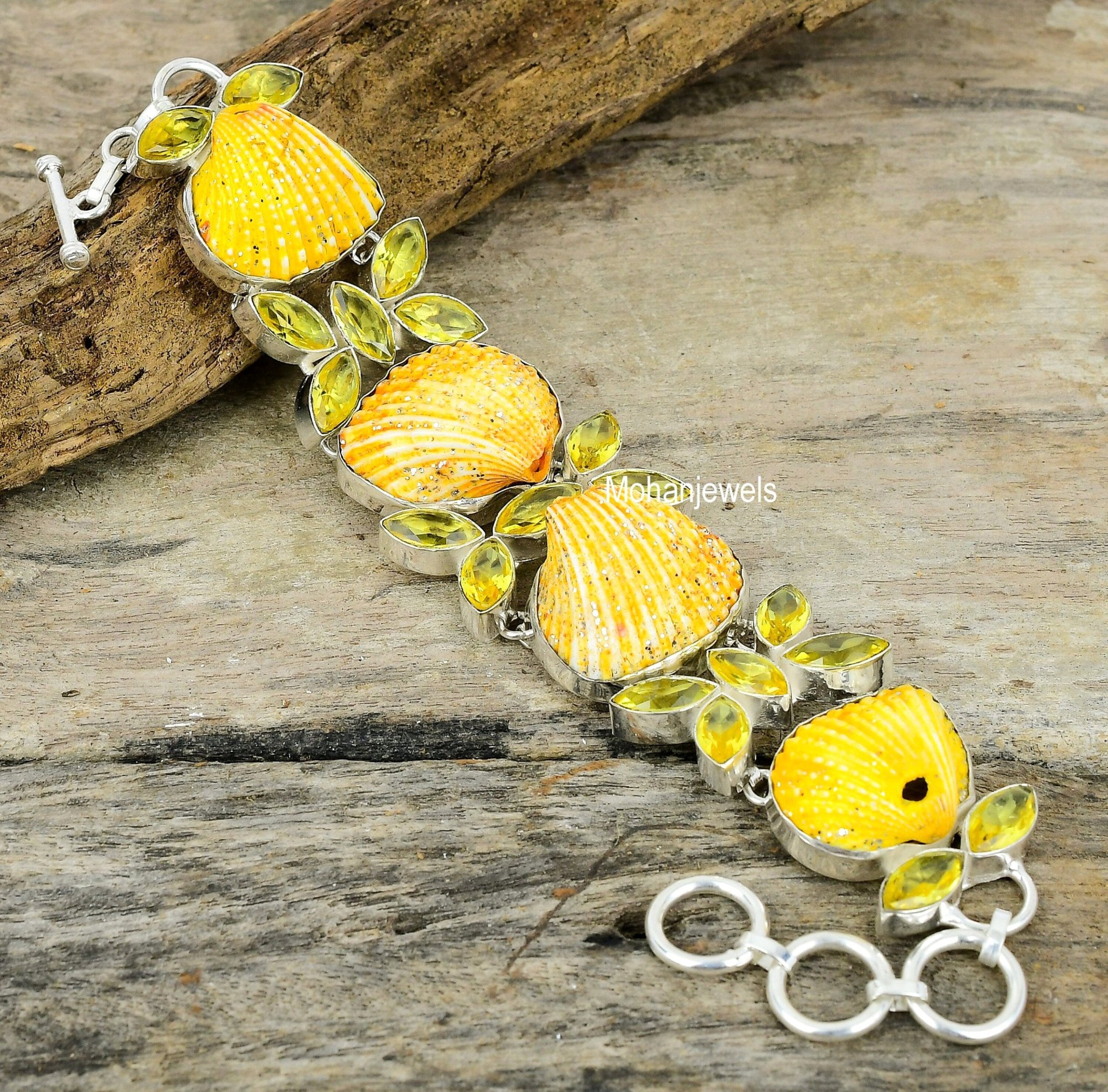 Mermaid Seashell Bracelet, Seashell & Citrine Silver Plated Bracelet, Yellow Shell Jewelry, Mermaid Jewelry, Summer Bracelet, Wedding Gift