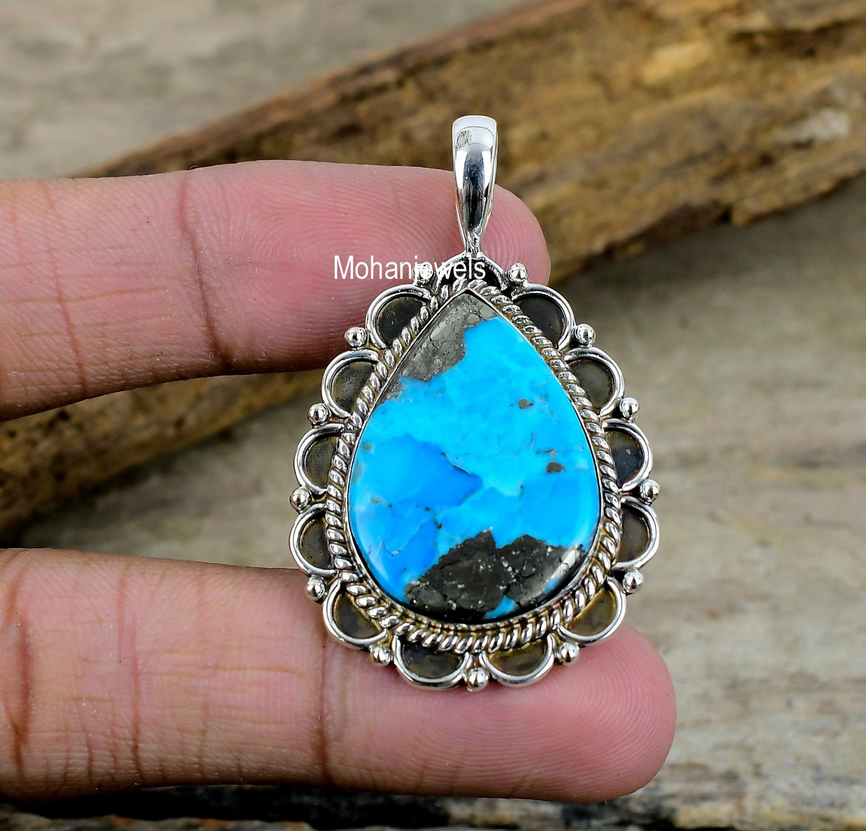 Copper Turquoise Pendant - Blue Turquoise Silver Plated Pendant Necklace - Birthstone Jewelry - Healing Crystal - Fashion Pendant