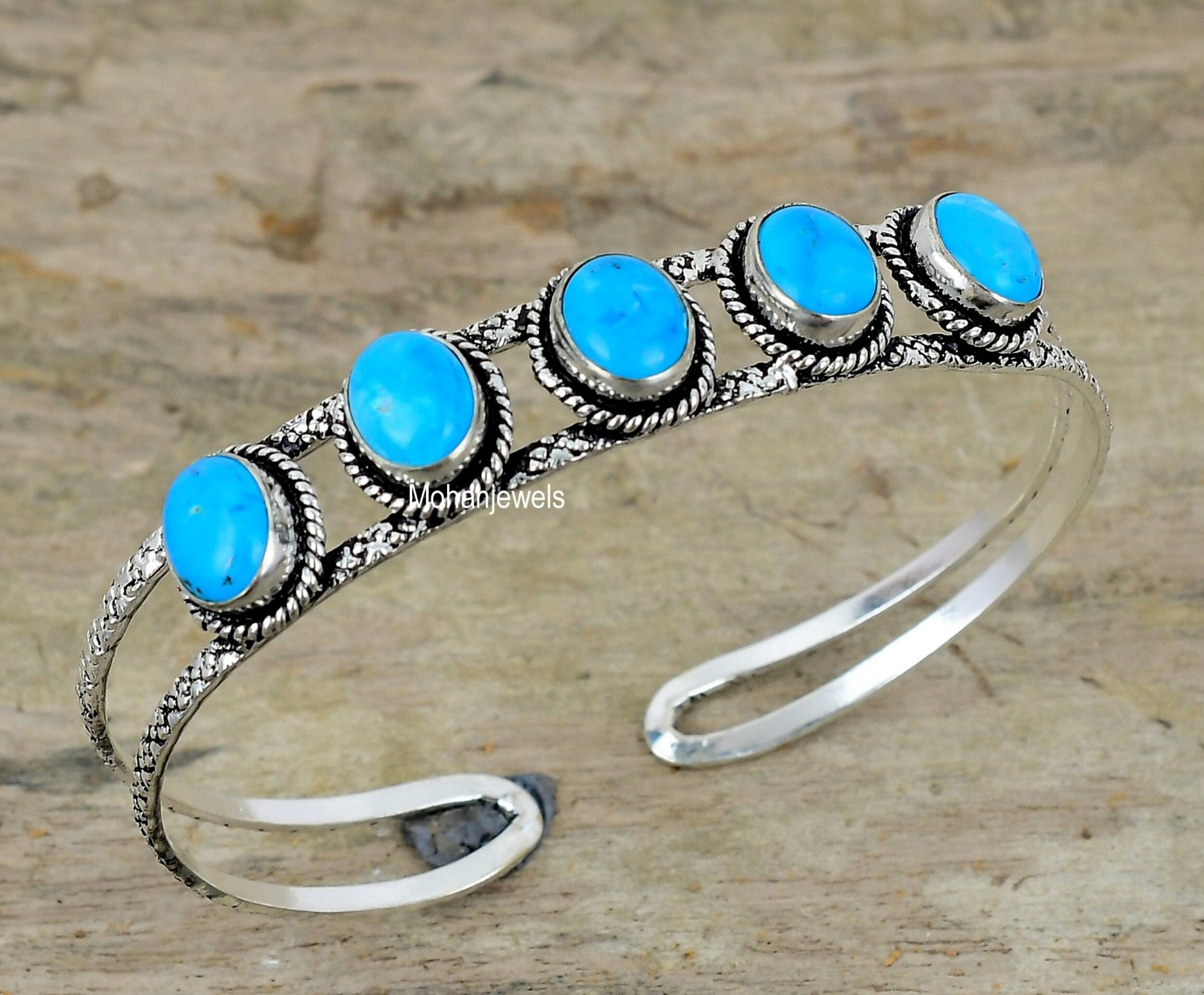 Turquoise Cuff Bracelet - Kingman Turquoise Silver Plated Bracelet - Healing Bracelet- Vintage Turquoise Bracelet - Statement Cuff Bangle