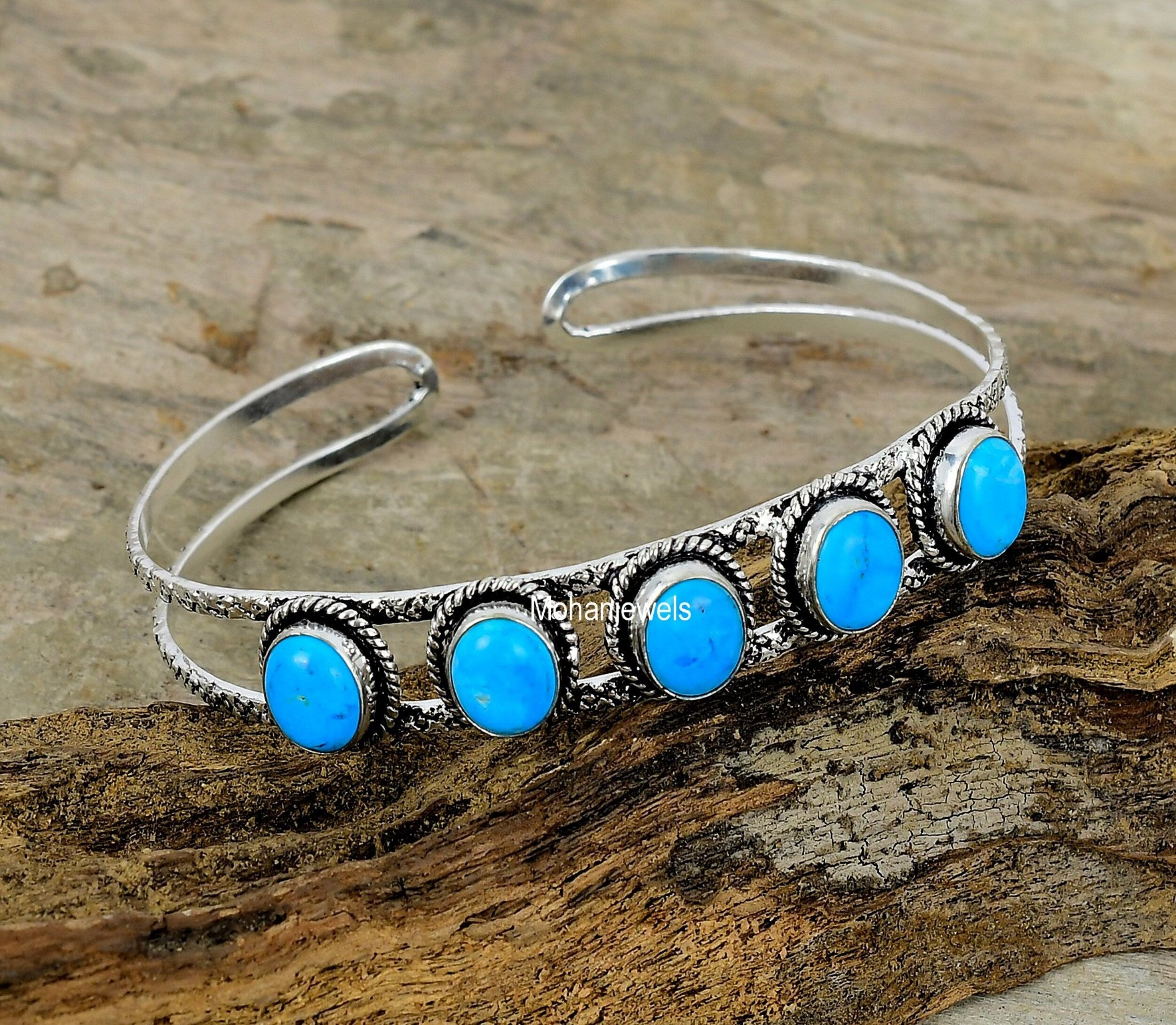 Turquoise Cuff Bracelet - Kingman Turquoise Silver Plated Bracelet - Healing Bracelet- Vintage Turquoise Bracelet - Statement Cuff Bangle