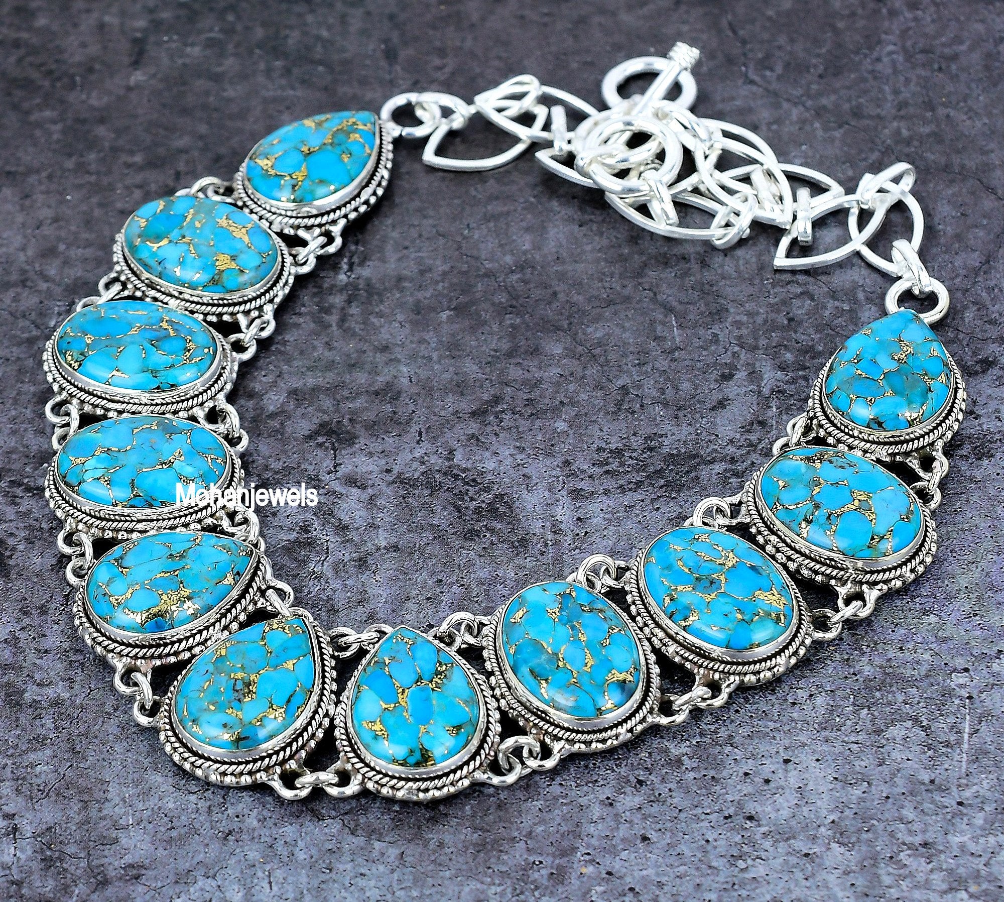 Blue Copper Turquoise Necklace, Turquoise Silver Plated Necklace, Handmade Gemstone Jewelry, Unique Necklace, Boho Necklace, Wedding Gift