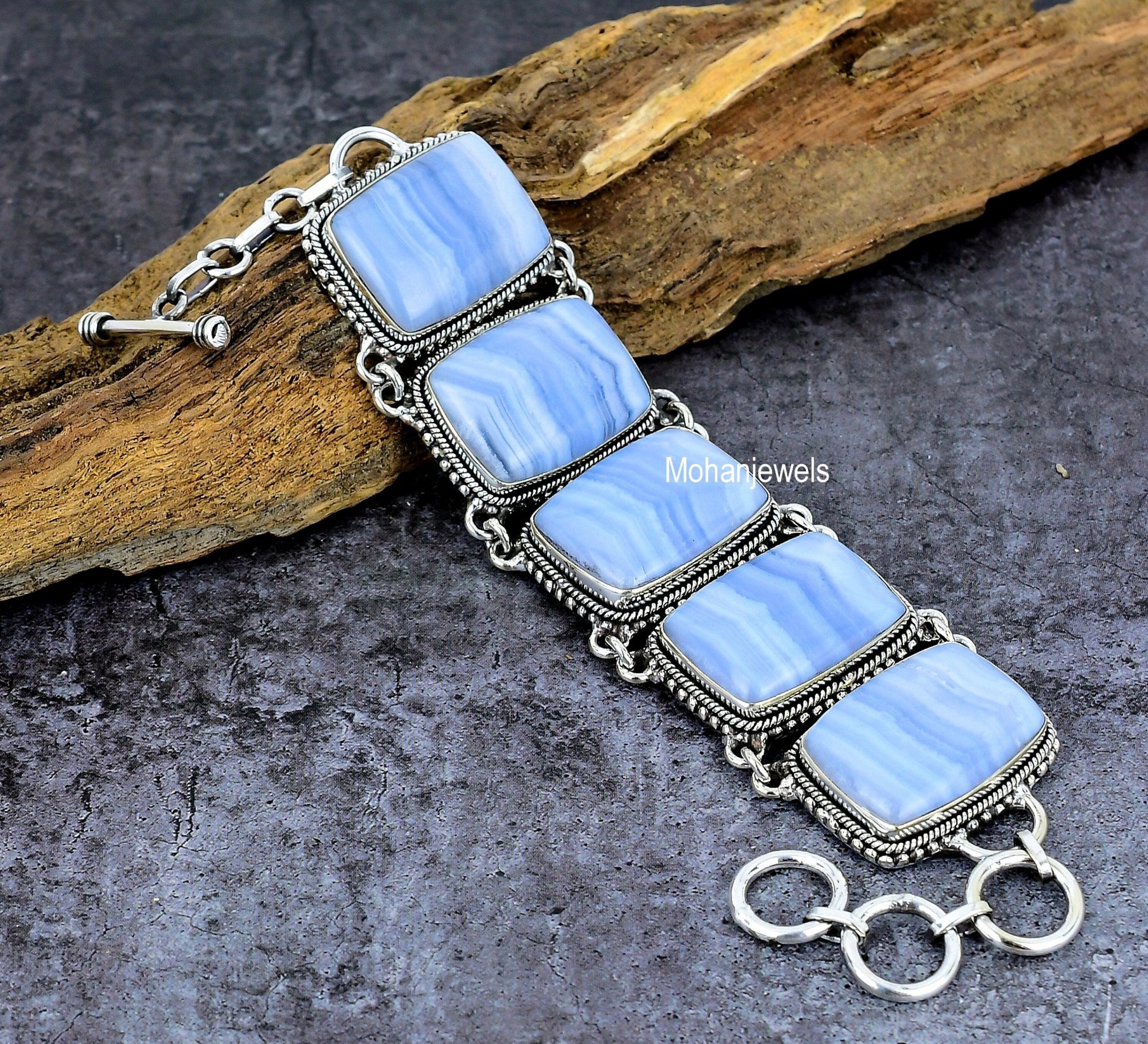 Blue Lace Agate Bracelet, Natural Blue Lace Agate Gemstone Silver Plated Bracelet, Blue Stone Bracelet, Handmade Jewelry, Wedding Bracelet