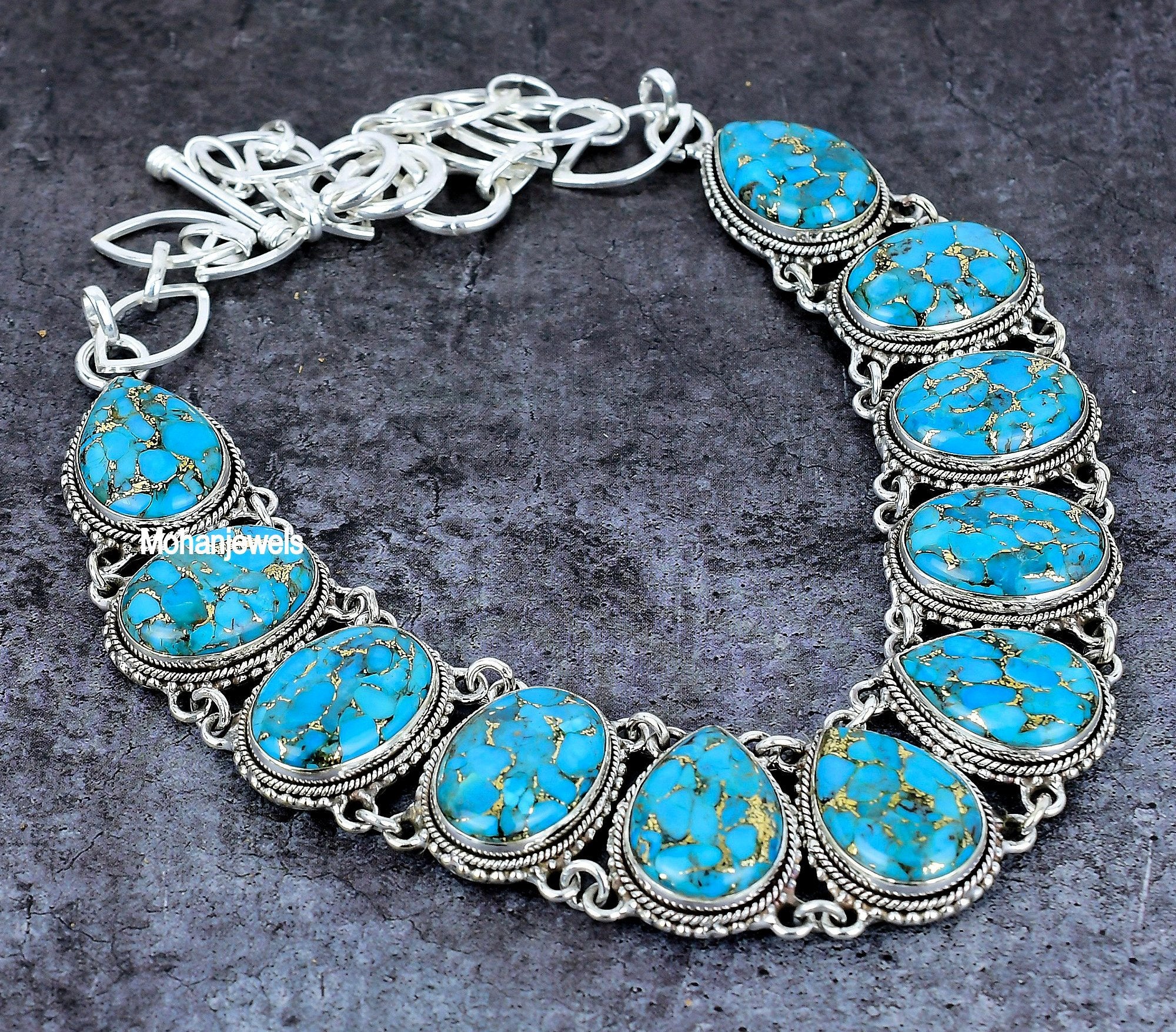 Blue Copper Turquoise Necklace, Turquoise Silver Plated Necklace, Handmade Gemstone Jewelry, Unique Necklace, Boho Necklace, Wedding Gift