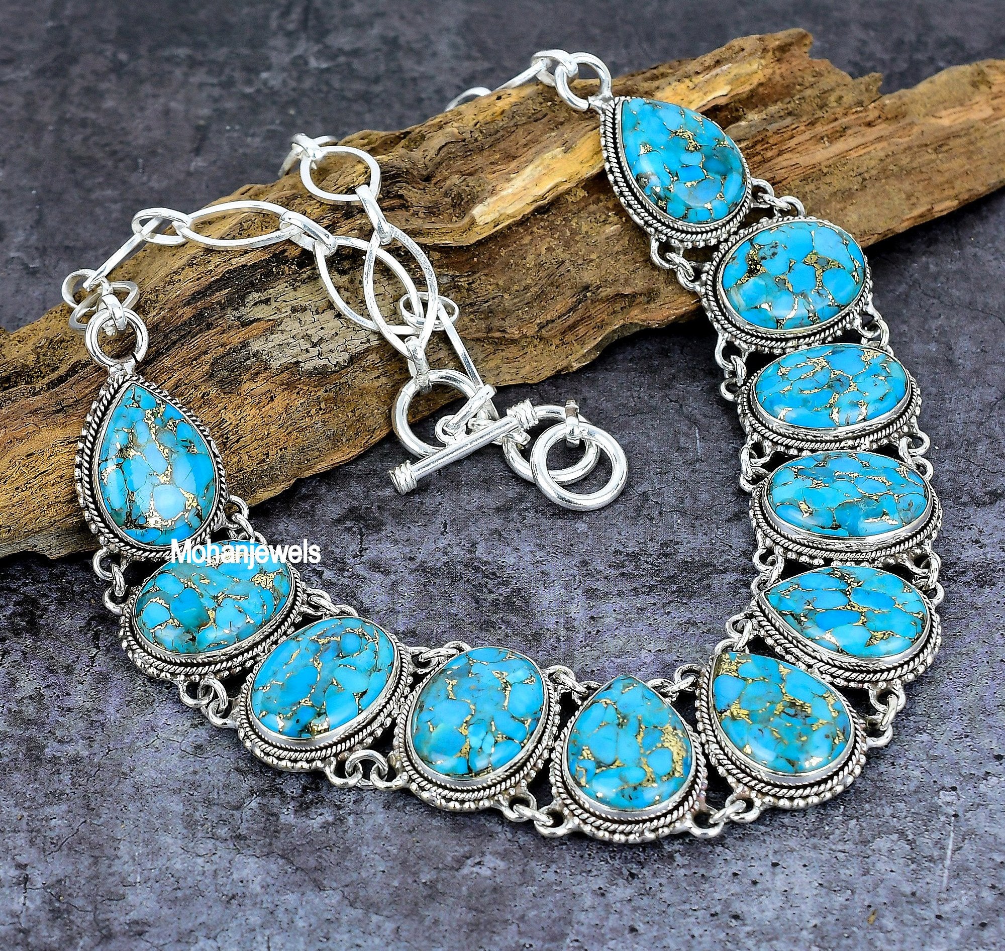 Blue Copper Turquoise Necklace, Turquoise Silver Plated Necklace, Handmade Gemstone Jewelry, Unique Necklace, Boho Necklace, Wedding Gift