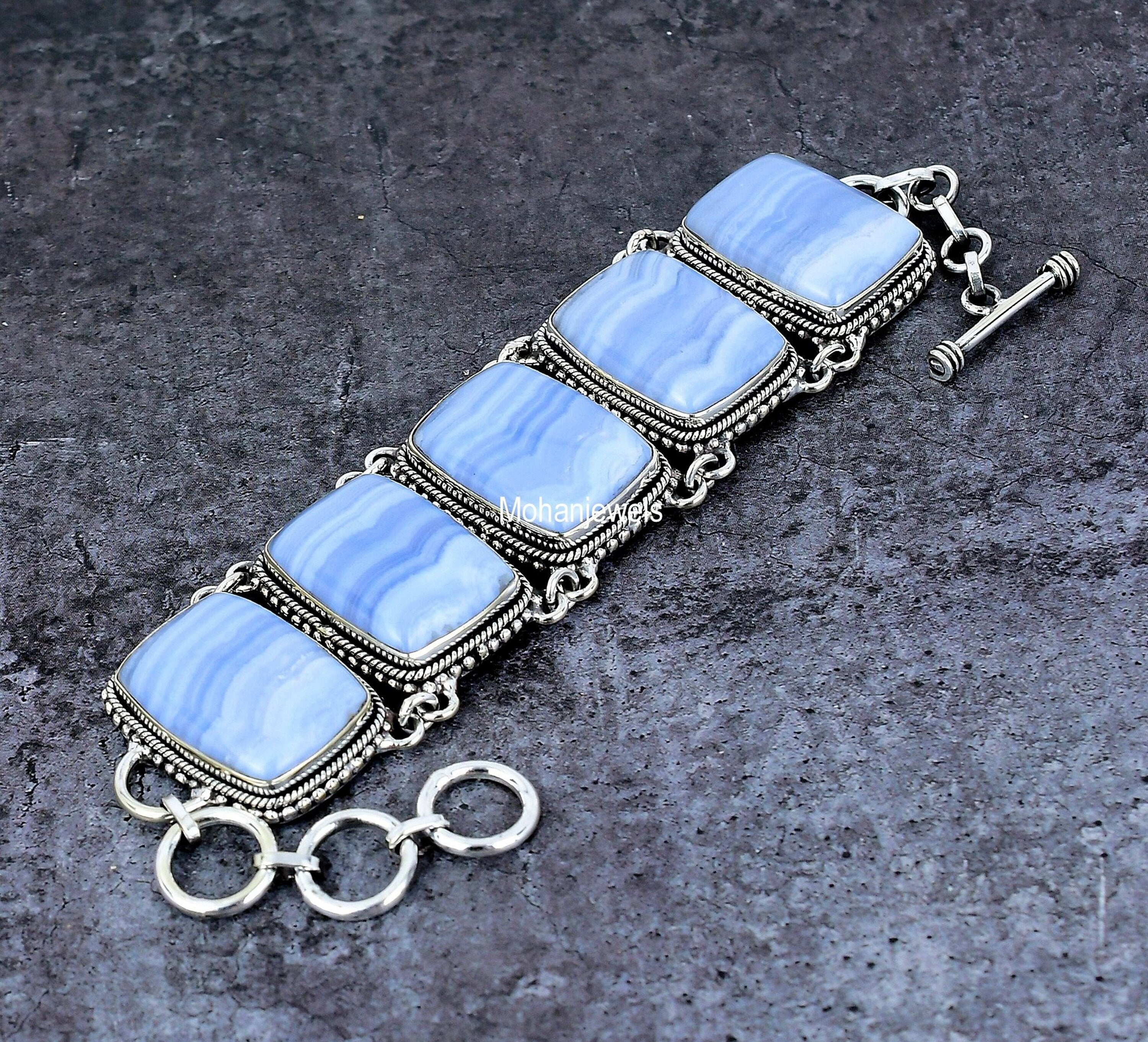 Blue Lace Agate Bracelet, Natural Blue Lace Agate Gemstone Silver Plated Bracelet, Blue Stone Bracelet, Handmade Jewelry, Wedding Bracelet