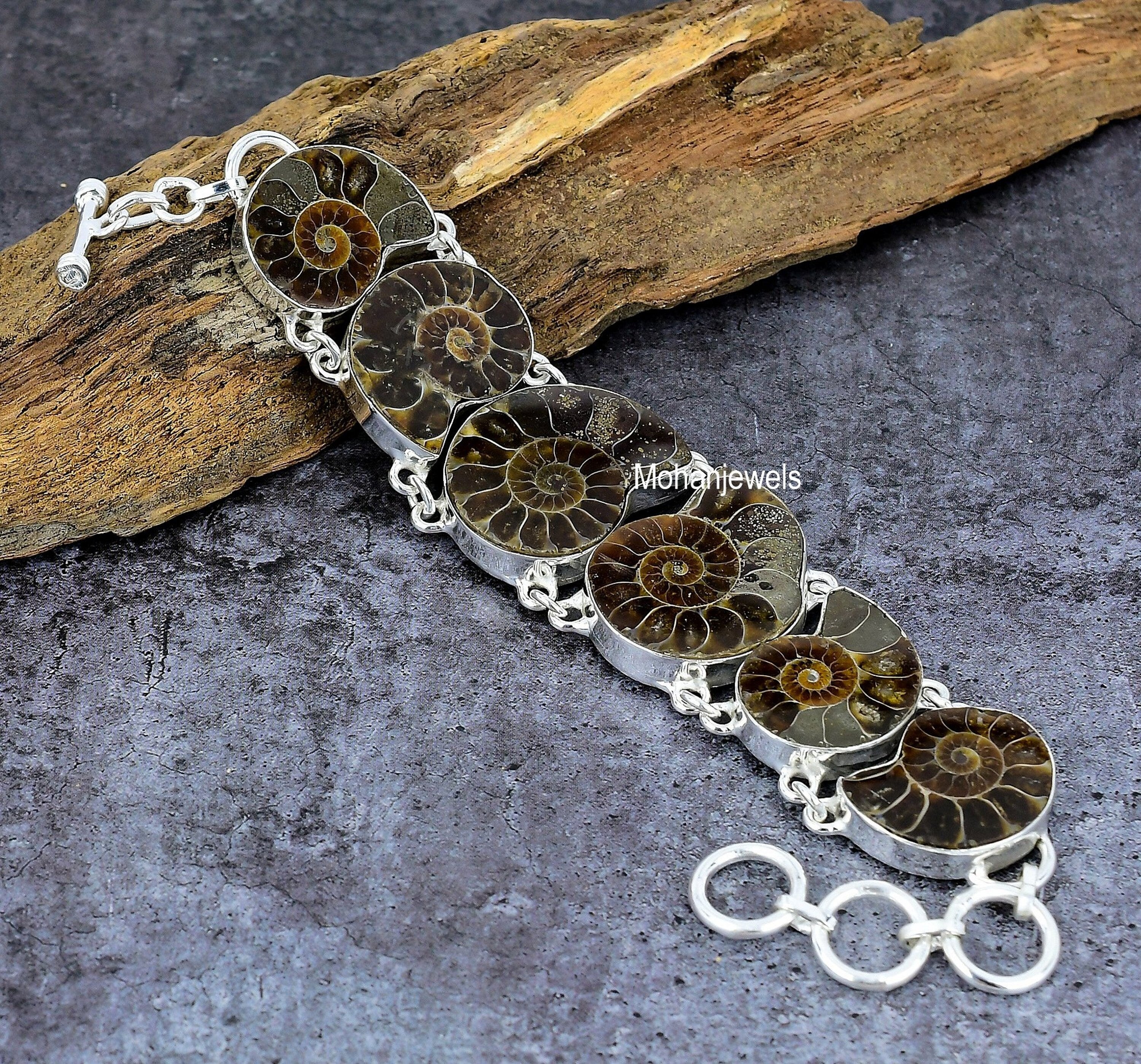 Ammonite Bracelet, Ammonite Fossil Silver Plated Bracelet, Ammonite Sea Shell Handmade Bracelet, Unique Designer Women Jewelry, Gift For Her