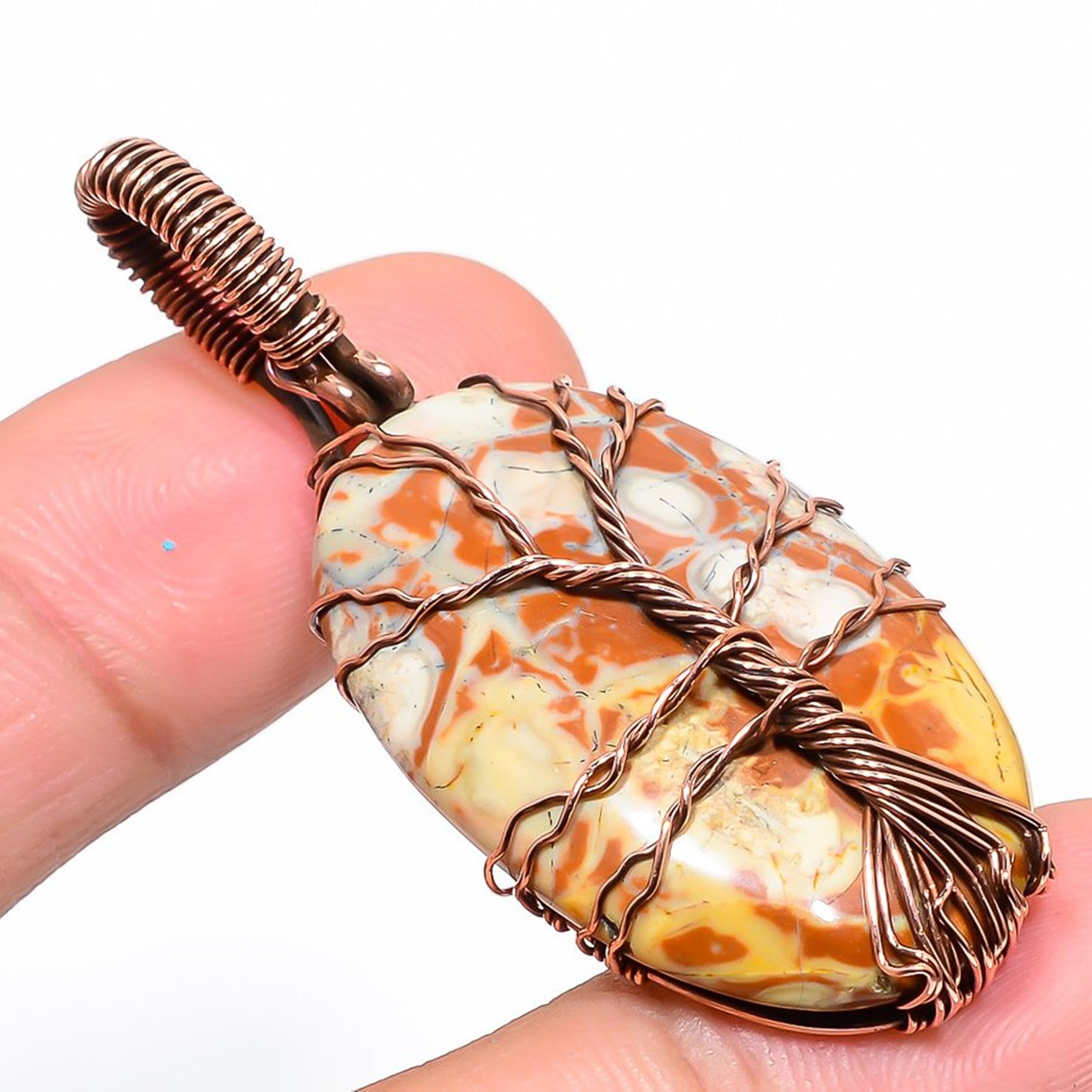 Noreena Jasper Pendant, Wire Wrapped Gemstone Pendant, Handmade Copper Jewelry, Wrapping Stone Necklace, Wedding Gift Jewelry