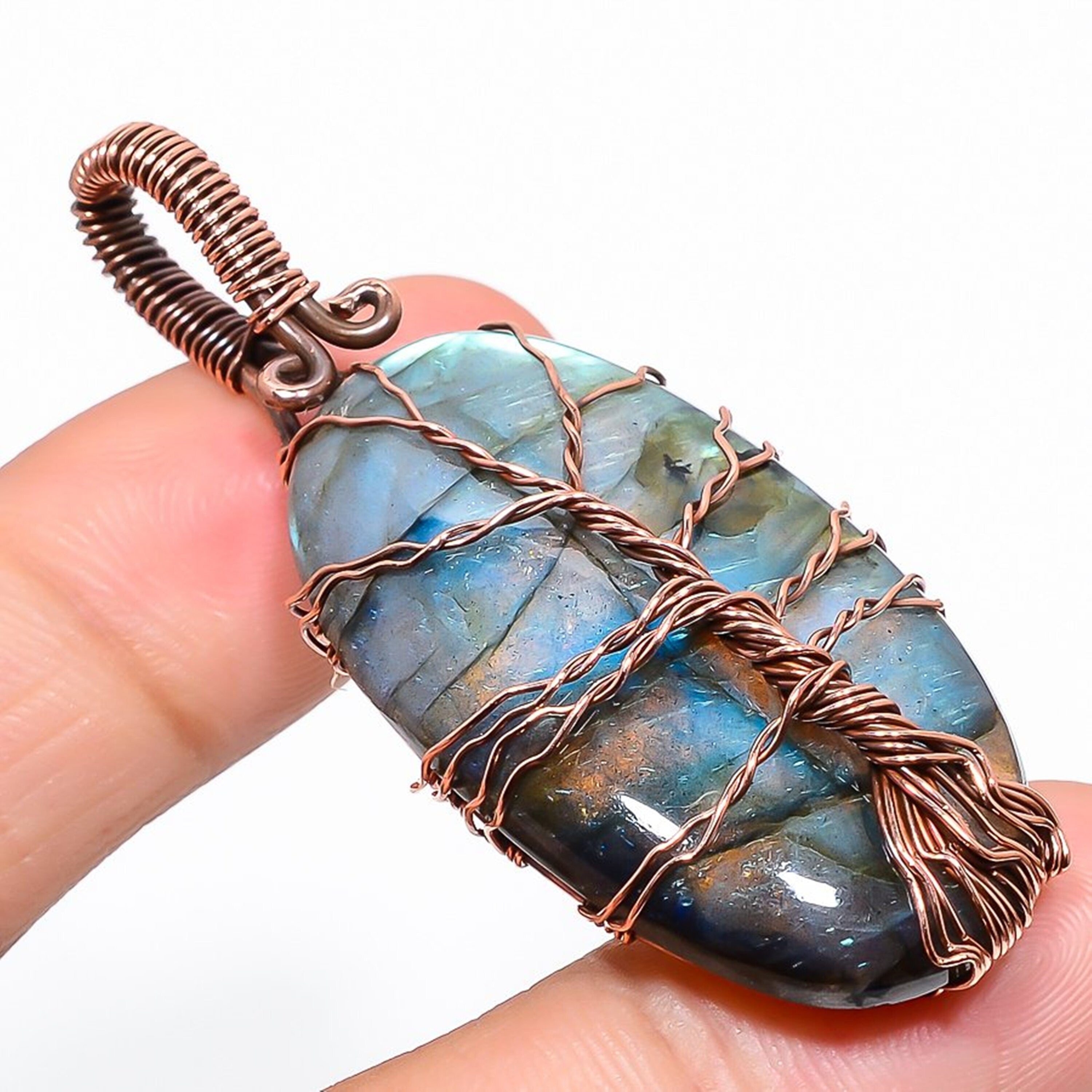 Labradorite Pendant, Copper Wire Wrapped Labradorite Gemstone Pendant, Healing Crystal, Wrapping Stone Necklace, Anniversary Gift For Her