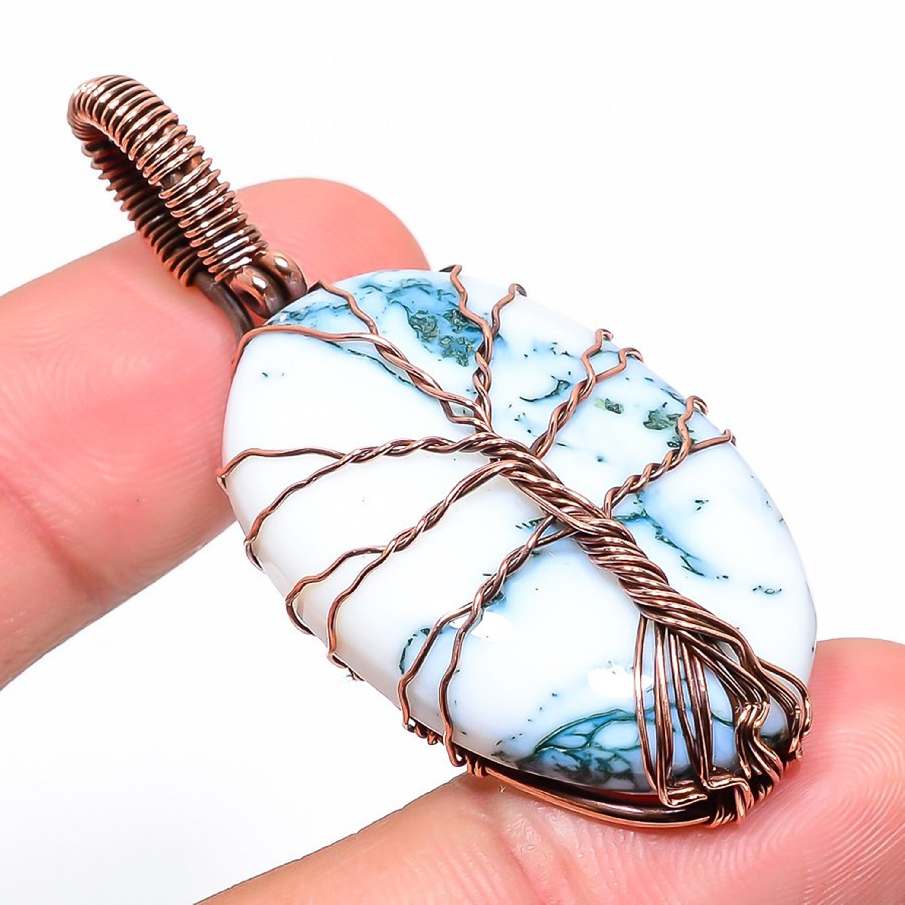 Tree of Life Dendrite Opal Pendant, Copper Wire Wrapped Pendant, Opal Gemstone Copper Jewelry, Designer Necklace For Women, Anniversary Gift