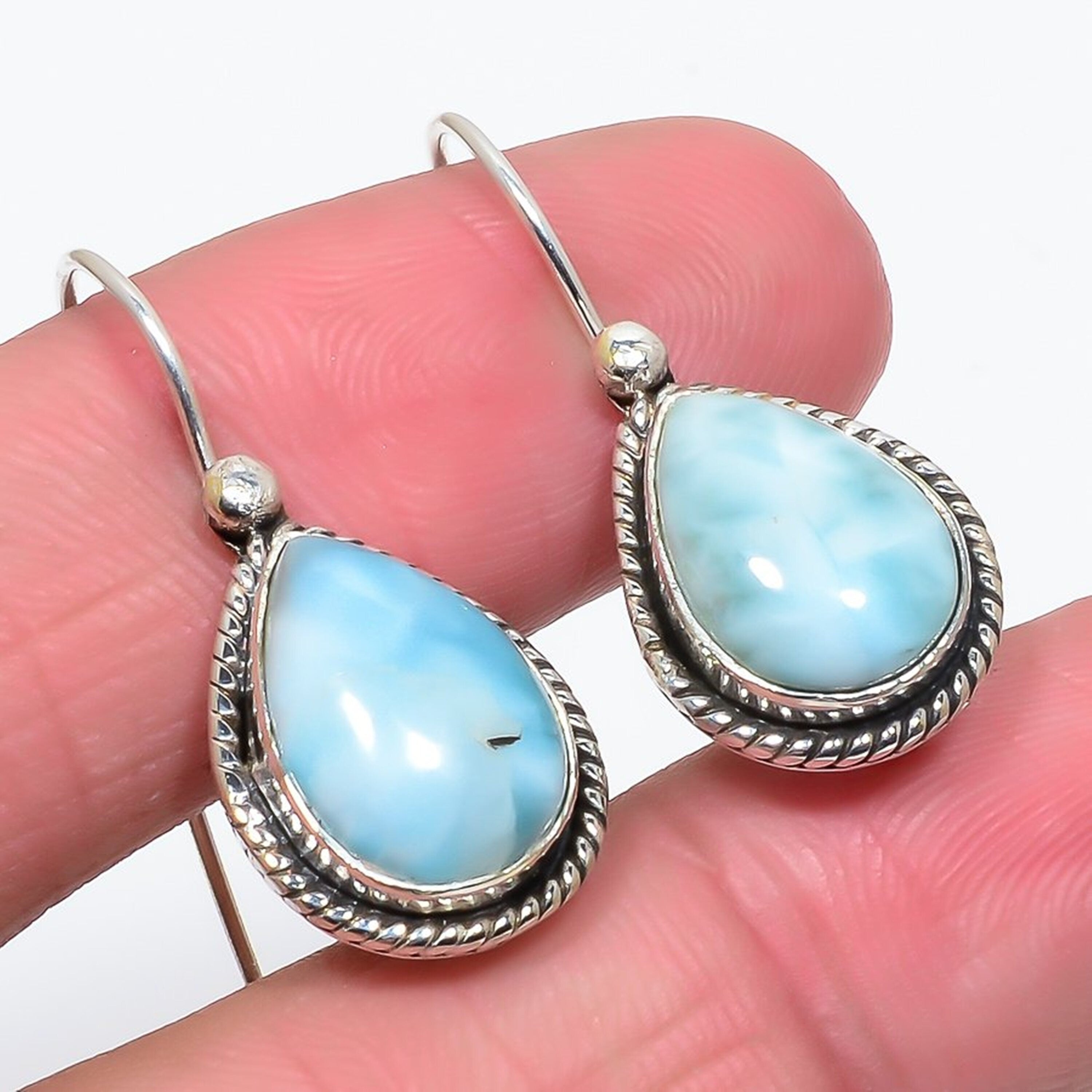 Larimar Labradorite Moonstone Prehnite Multi Gemstone Silver Dangle Earrings, Handmade Designer Jewelry, Earrings For Women, Wedding Gift