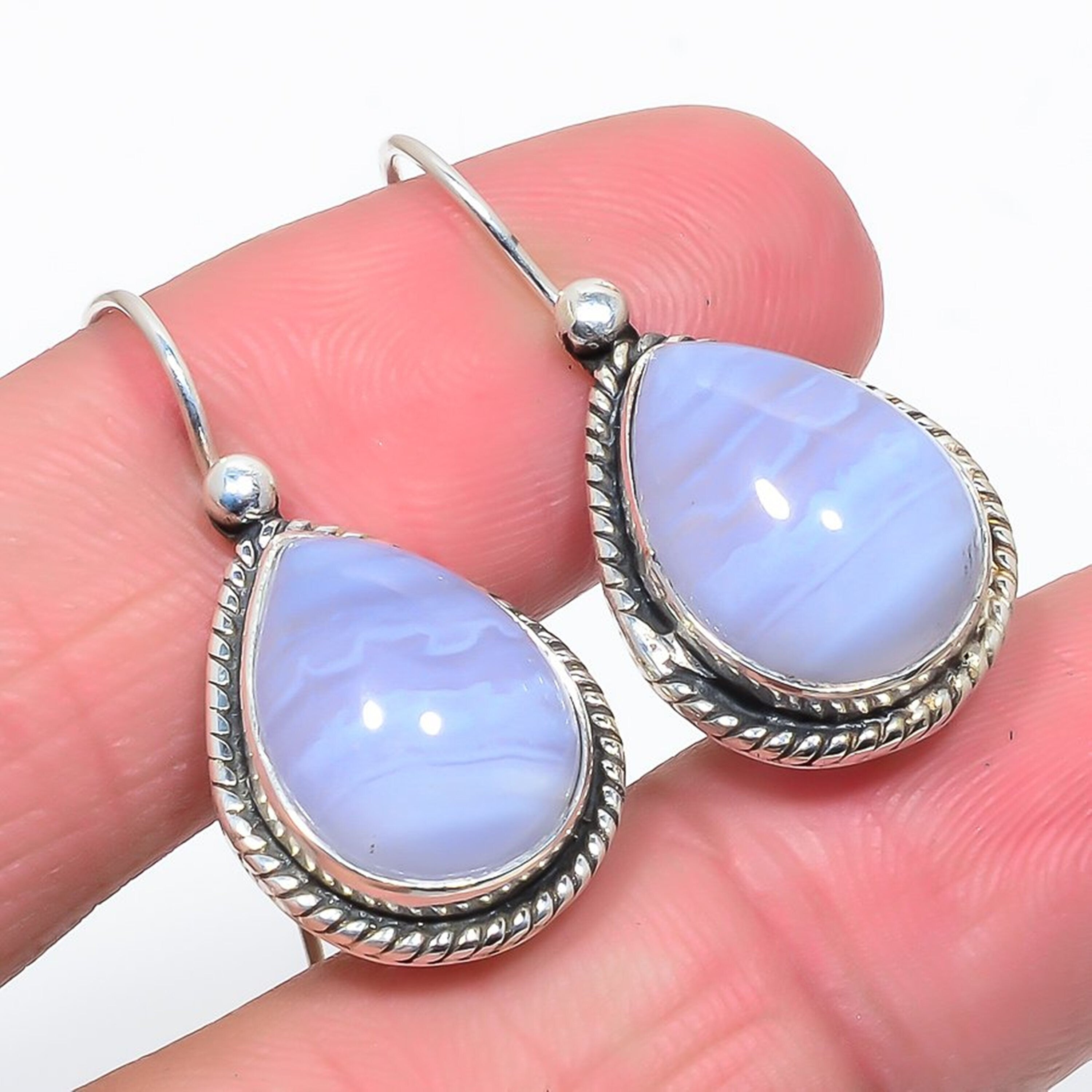 Larimar Labradorite Moonstone Prehnite Multi Gemstone Silver Dangle Earrings, Handmade Designer Jewelry, Earrings For Women, Wedding Gift