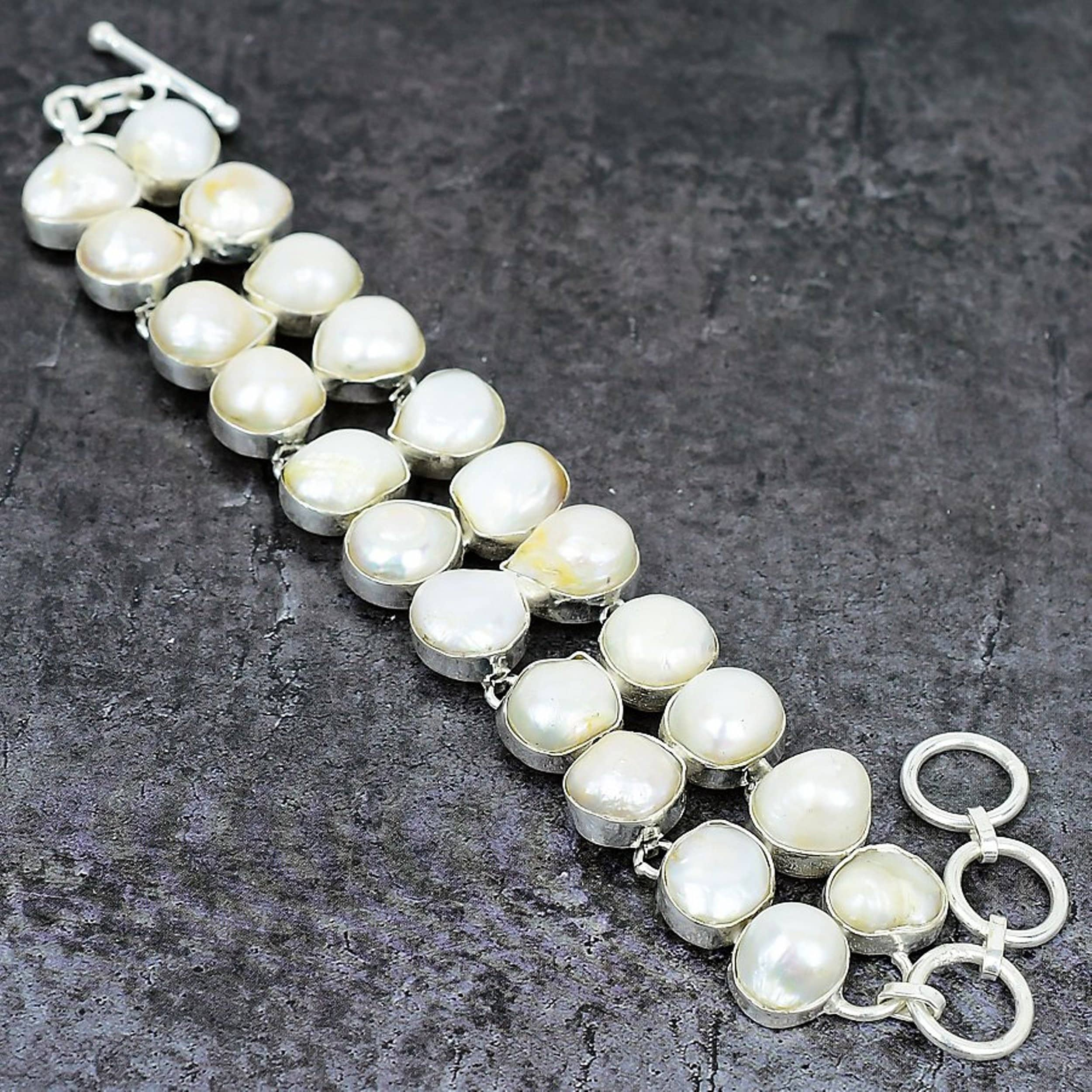 Genuine Pearl Silver Plated Bracelet, Unique Handmade Jewelry, White Pearl, Statement Bracelet, Freshwater Pearl Jewelry, Bridesmaid Gift