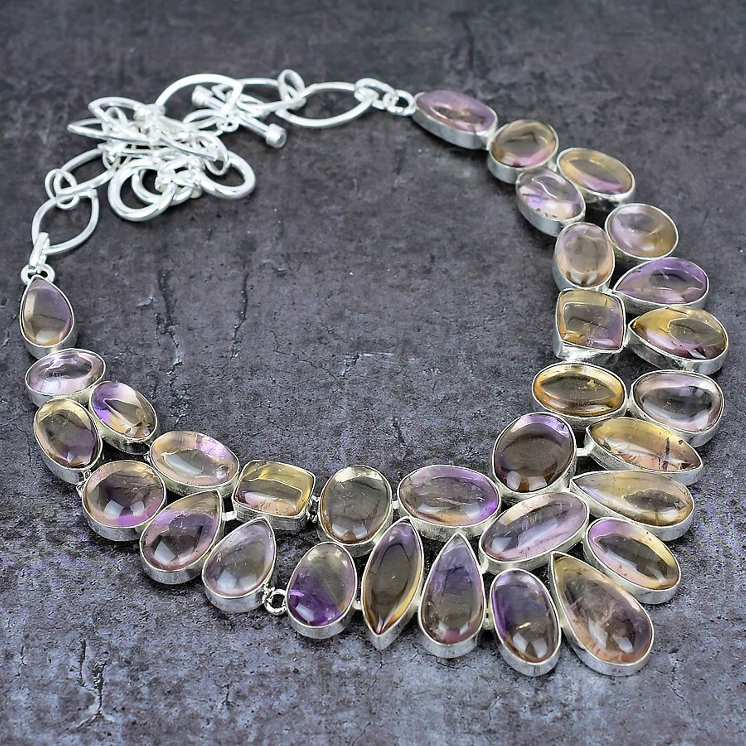 Ametrine Necklace, Ametrine Silver Plated Necklace, Designer Necklace, Handmade Necklace, Statement Necklace, Wedding Jewelry, Boho Jewelry