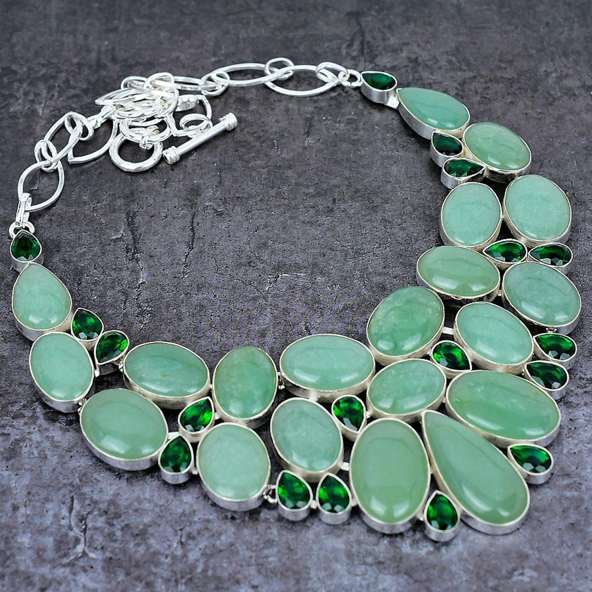 Aventurine Necklace, Silver Plated Necklace, Aventurine & Diopside Jewelry, Statement Necklace, Boho Jewelry, Designer Jewelry, Gift For Her