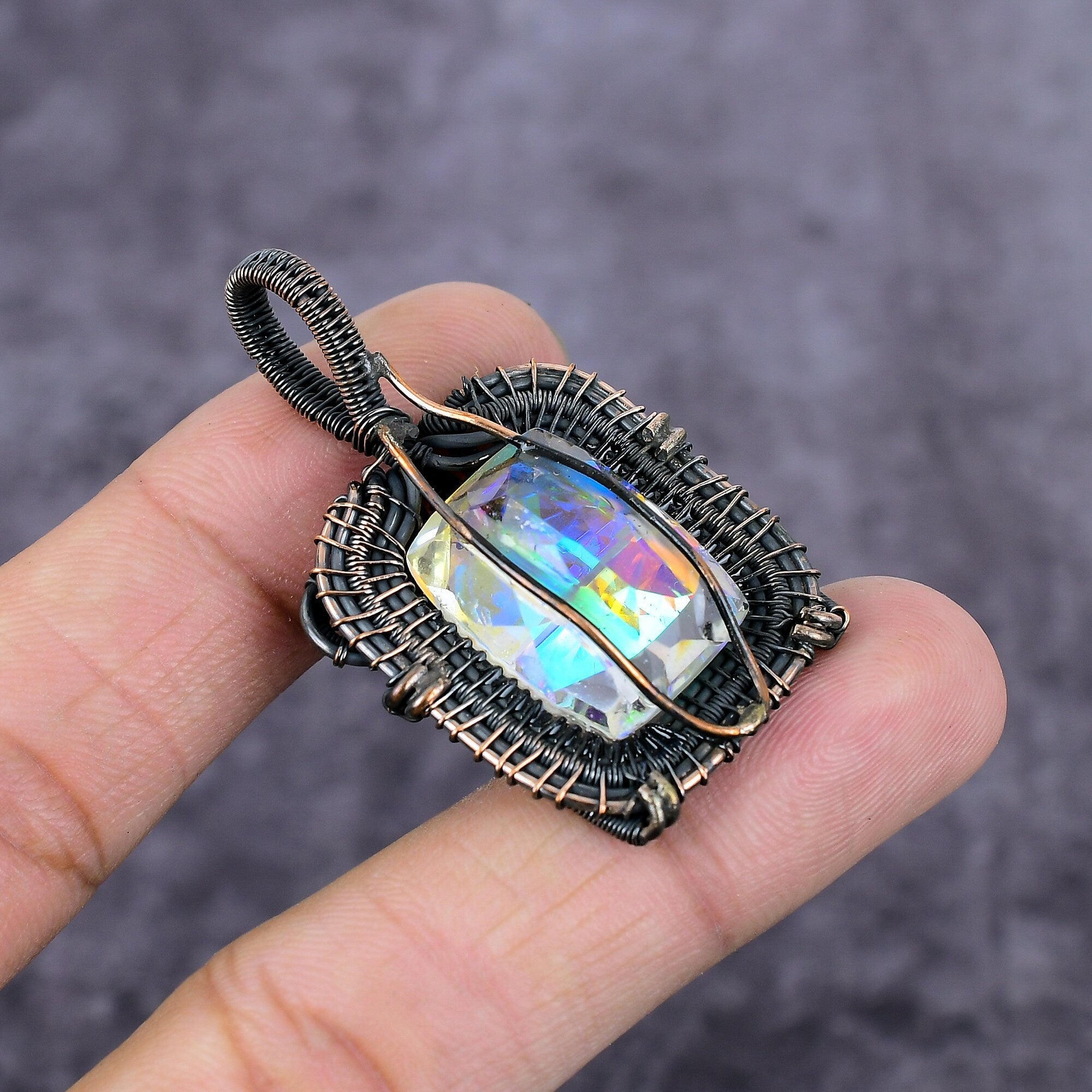 Mystic Topaz Wire Pendant, Copper Wire Wrap Pendant, Handmade Pendant, Angel Aura Topaz Pendant, Wire Wrapped Gemstone Jewelry, Gift For Her