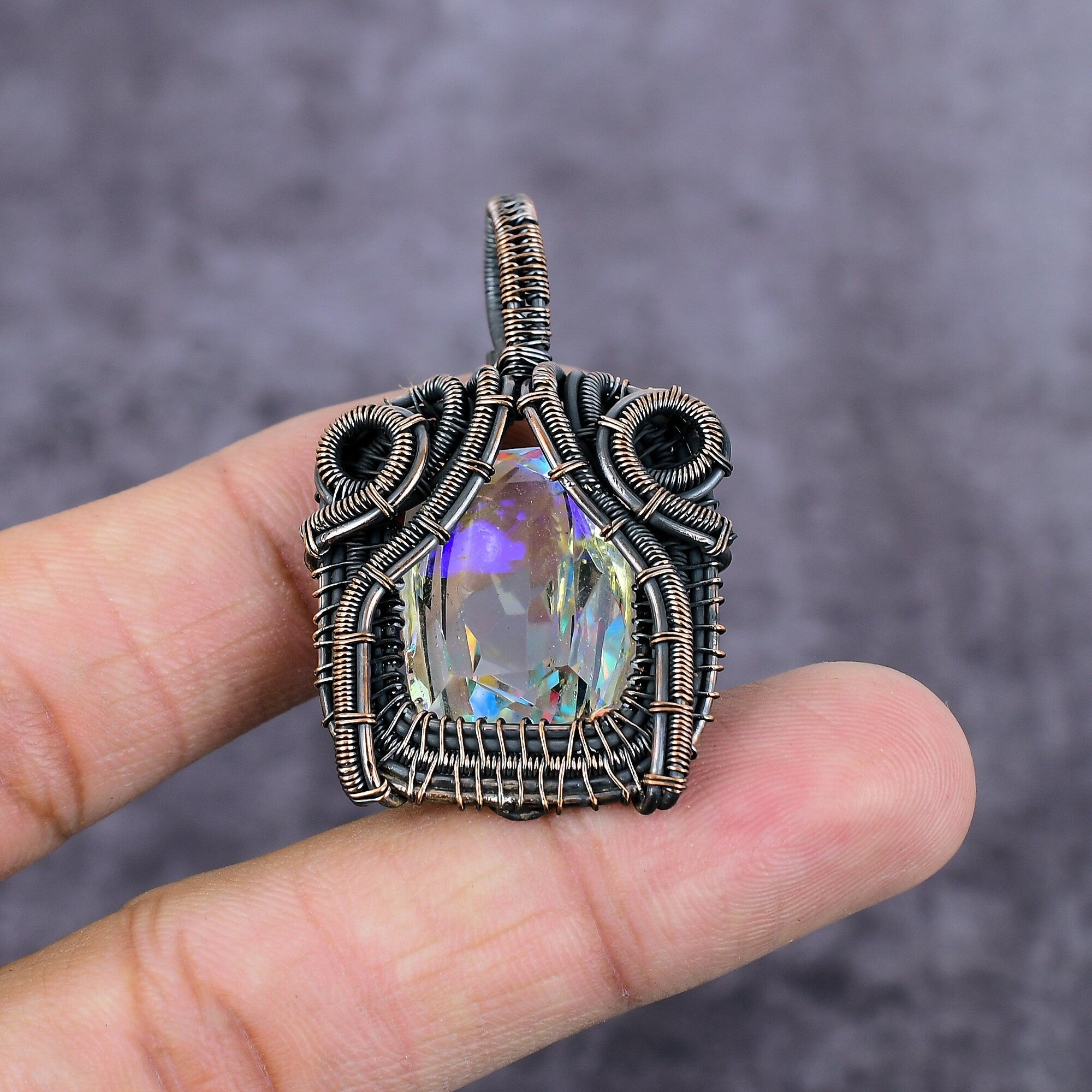 Mystic Topaz Wire Pendant, Copper Wire Wrap Pendant, Handmade Pendant, Angel Aura Topaz Pendant, Wire Wrapped Gemstone Jewelry, Gift For Her