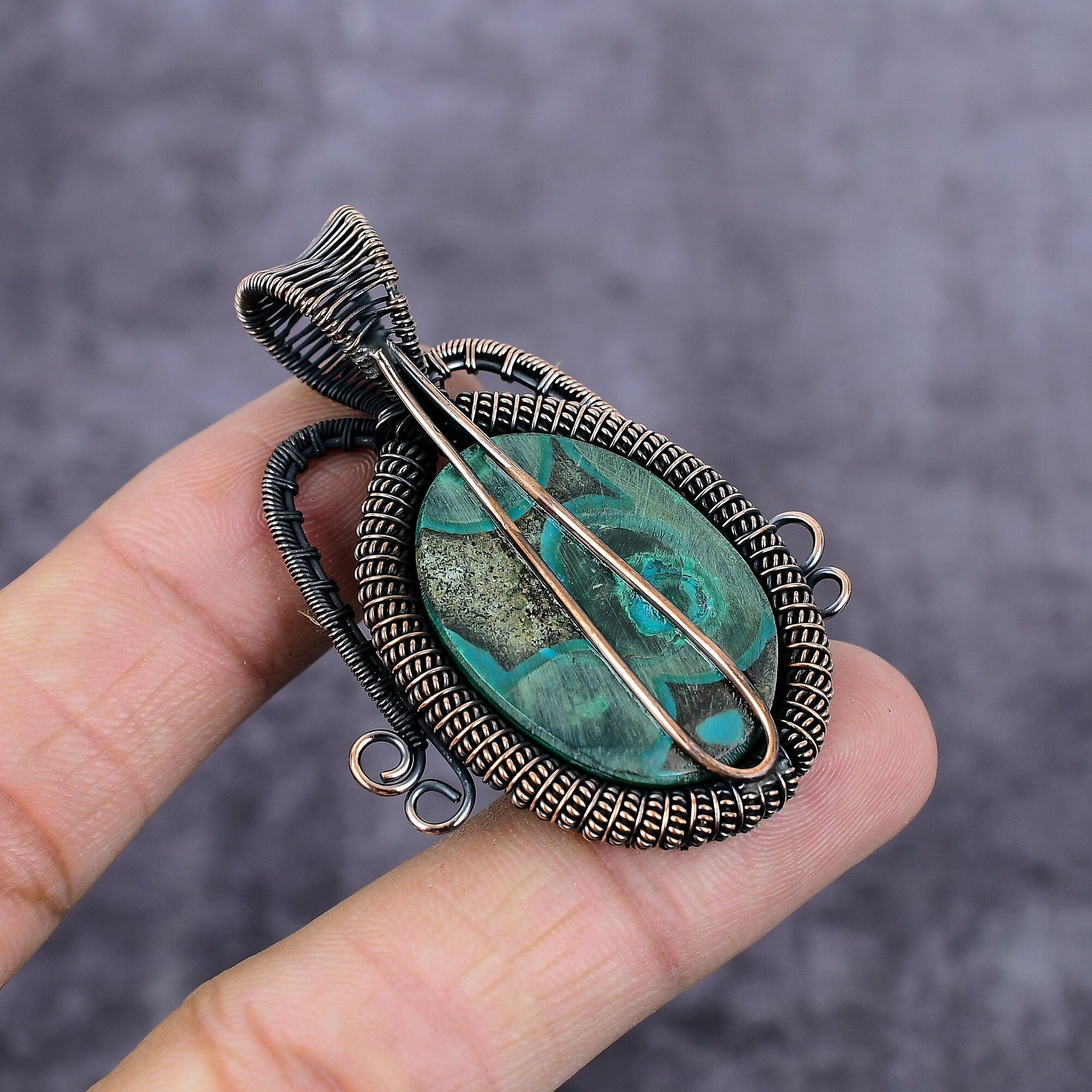 Malachite Copper Wire Wrapped Pendant, Bohemian Pendant, Handmade Copper Pendant, Genuine Malachite Copper Wire Wrap Jewelry, Gift For Her