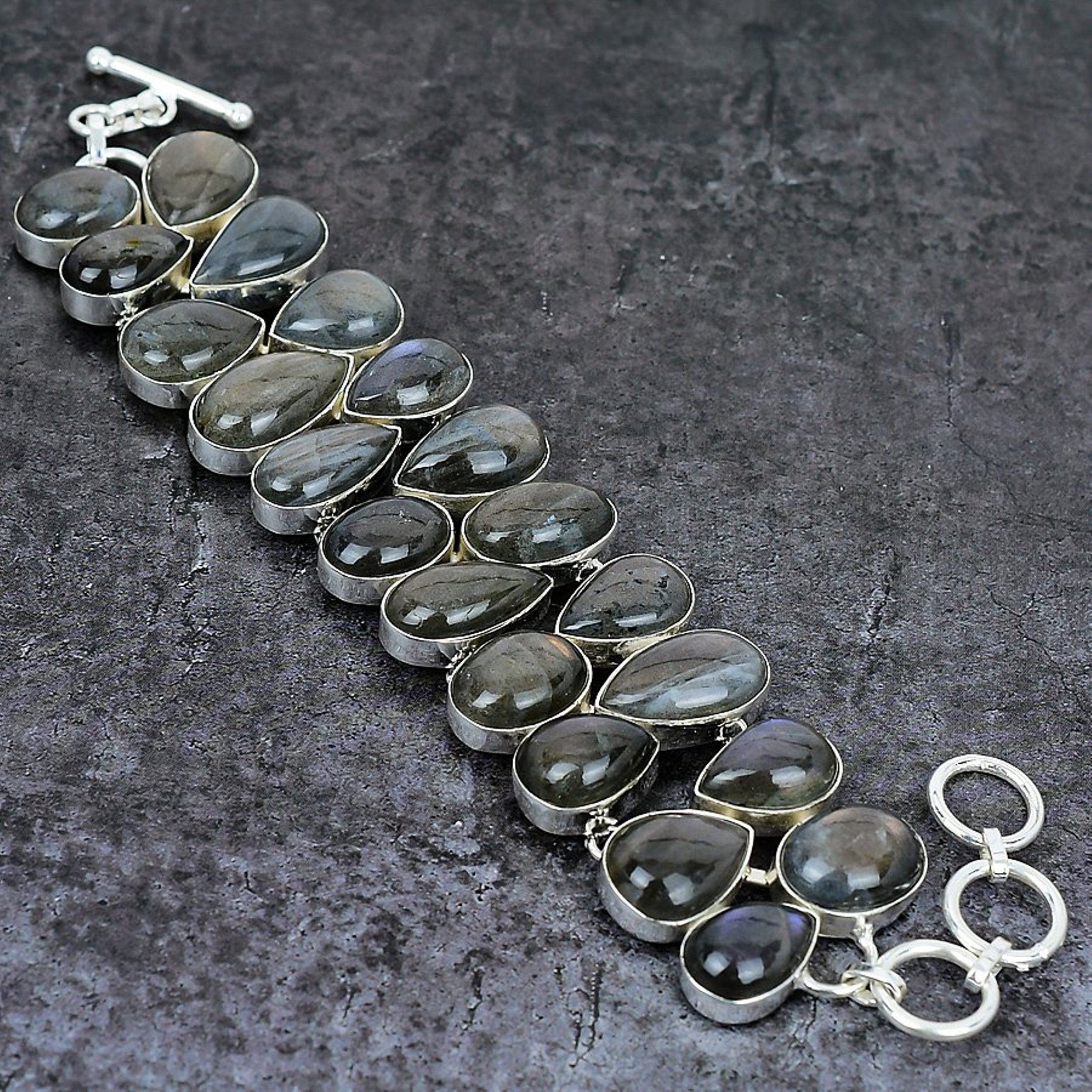 Labradorite Silver Plated Bracelet, Gemstone Jewelry, Handmade Bracelet, Statement Bracelet, Healing Stone, Labradorite Jewelry Gift For Her