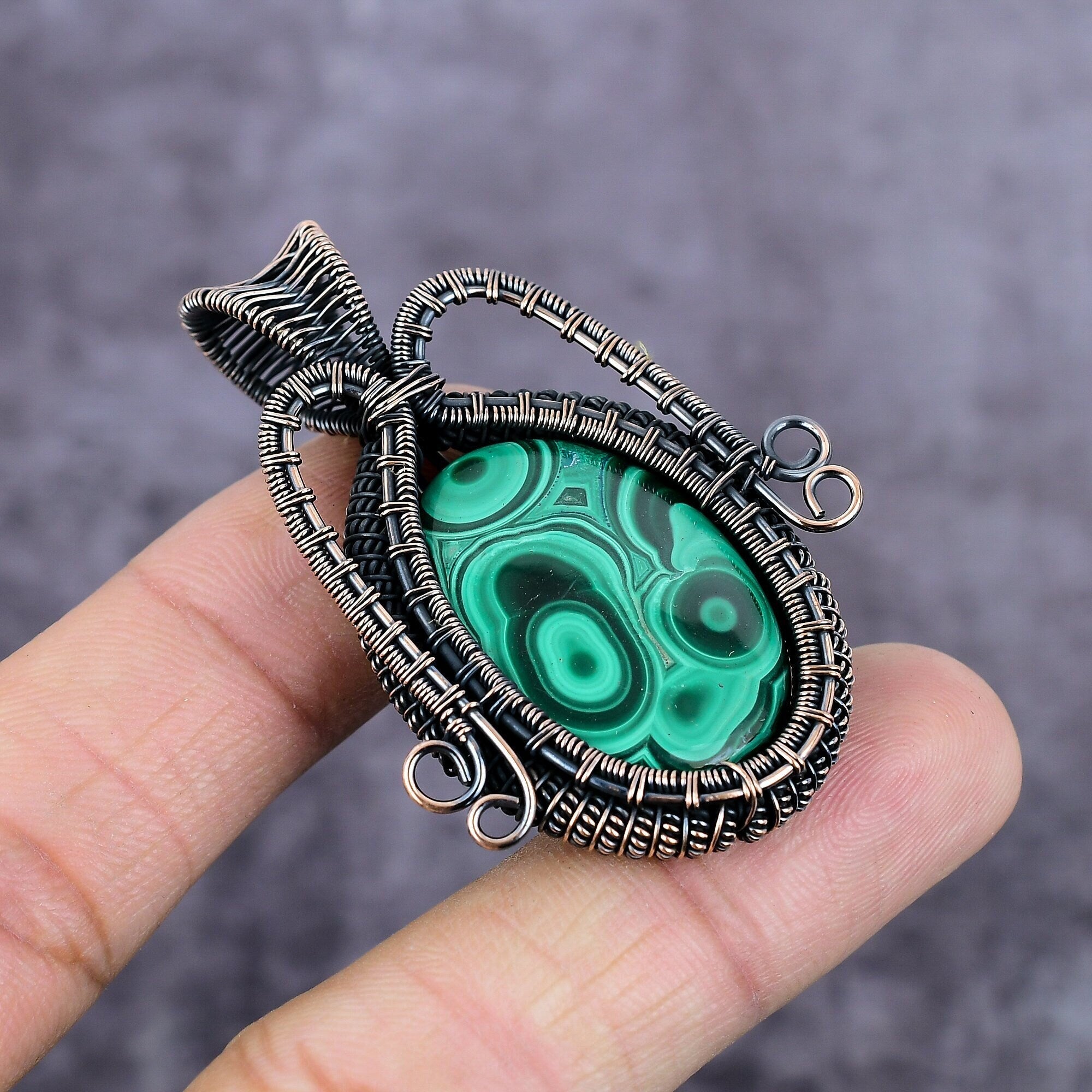 Malachite Copper Wire Wrapped Pendant, Bohemian Pendant, Handmade Copper Pendant, Genuine Malachite Copper Wire Wrap Jewelry, Gift For Her