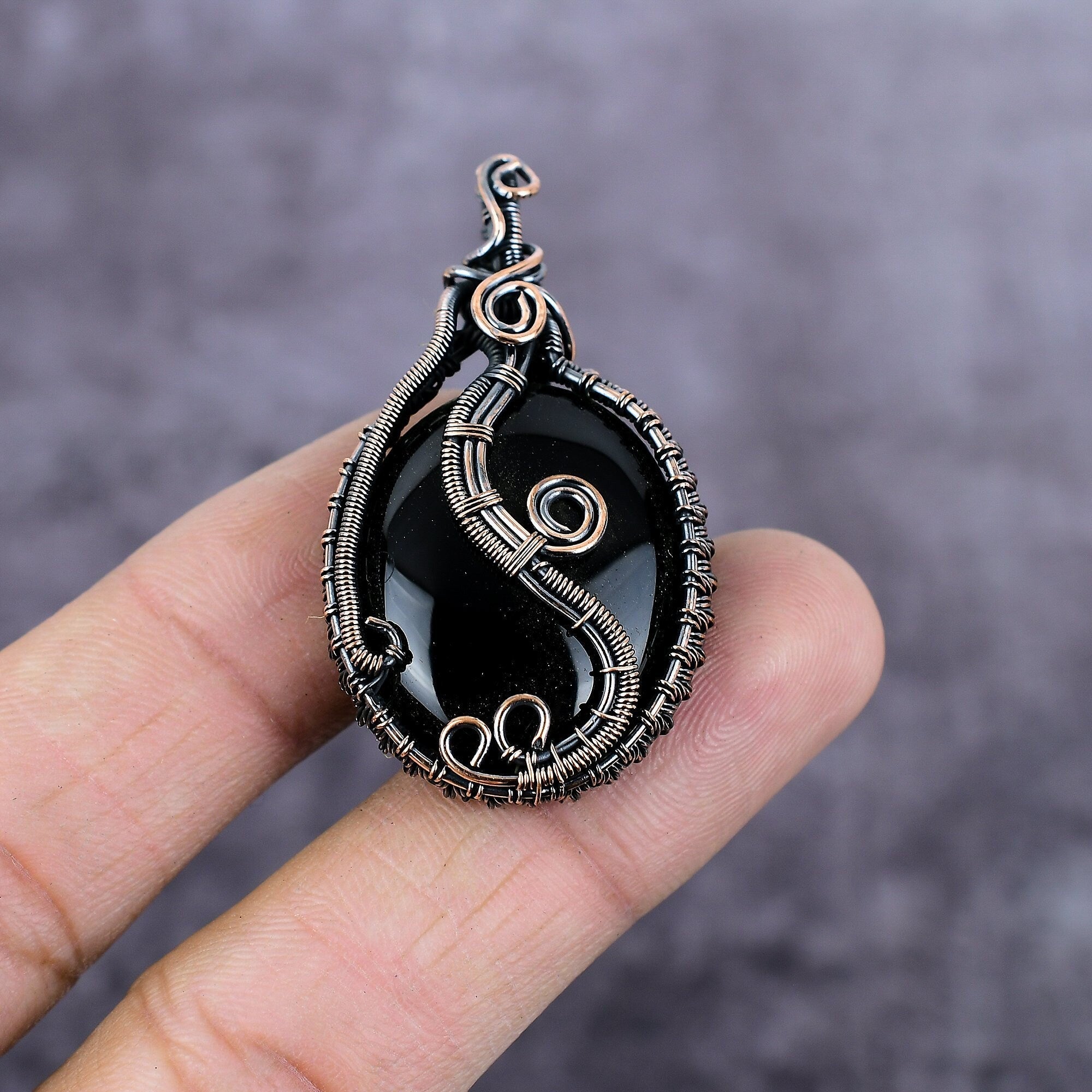 Black Onyx Copper Wire Wrapped Pendant, Gemstone Jewelry, Copper Pendant, Handmade Wire Wrap Boho Pendant, Black Onyx Jewelry, Gift For Her