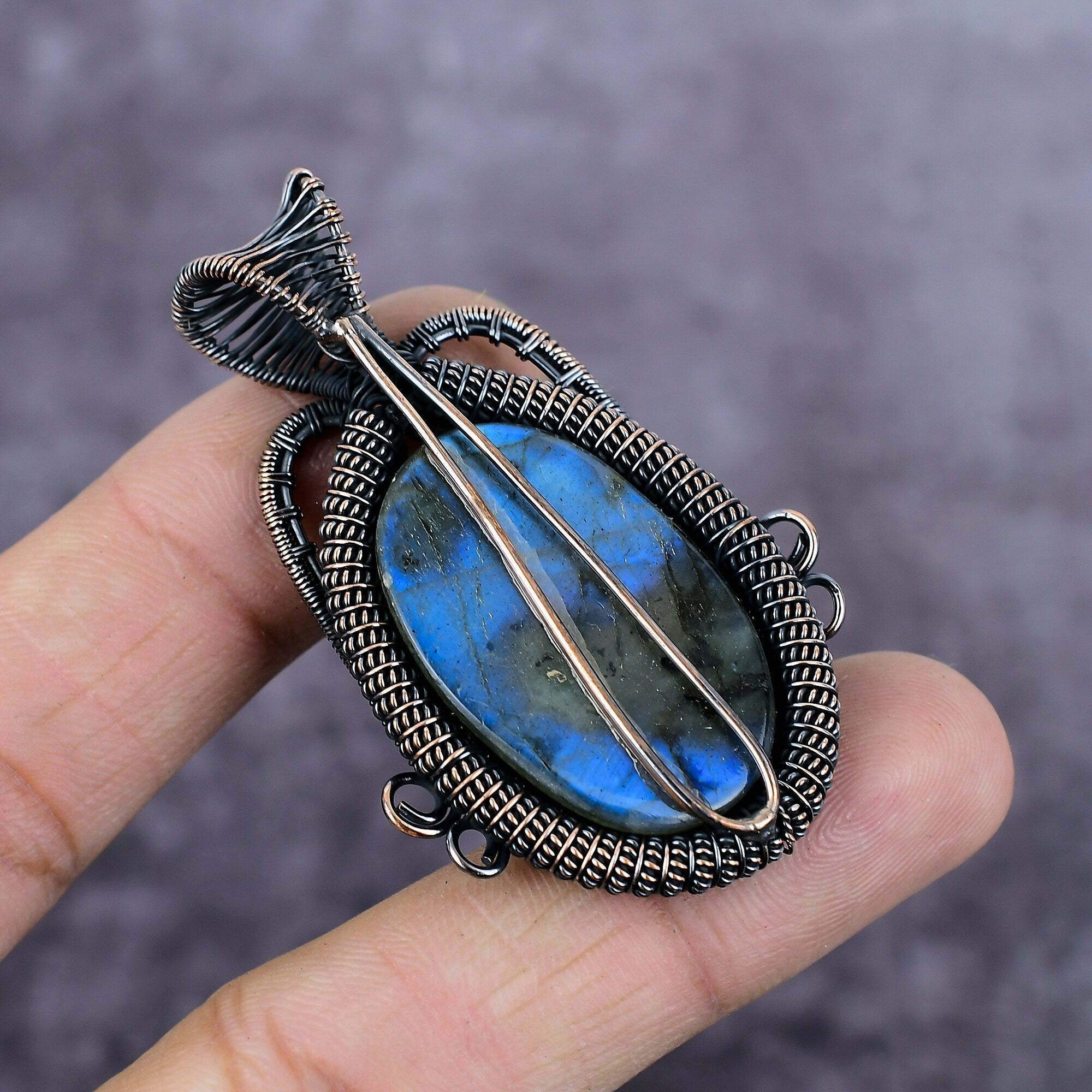 Rare Labradorite Pendant, Copper Wire Wrapped Pendant, Handmade Gemstone Jewelry, Copper Pendant, Labradorite Jewelry, Wire Wrap Jewelry