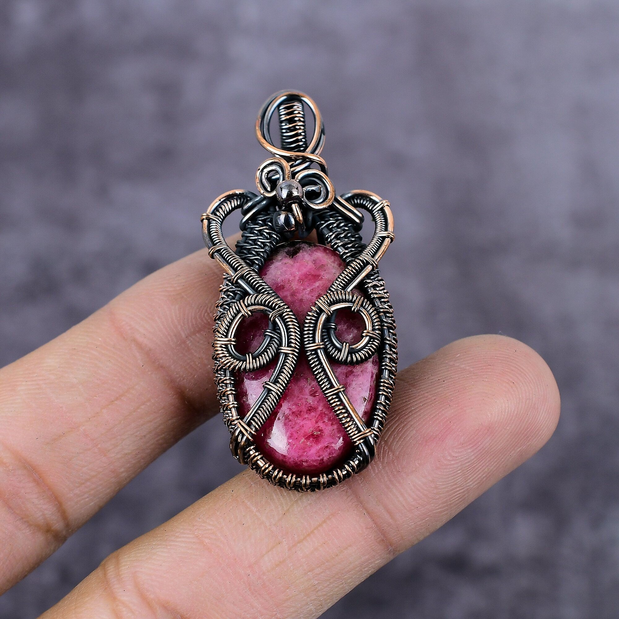 Rhodonite Copper Wire Wrapped Pendant, Gemstone Jewelry, Rhodonite Jewelry, Copper Pendant, Boho Pendant, Wire Wrap Jewelry, Gift For Her