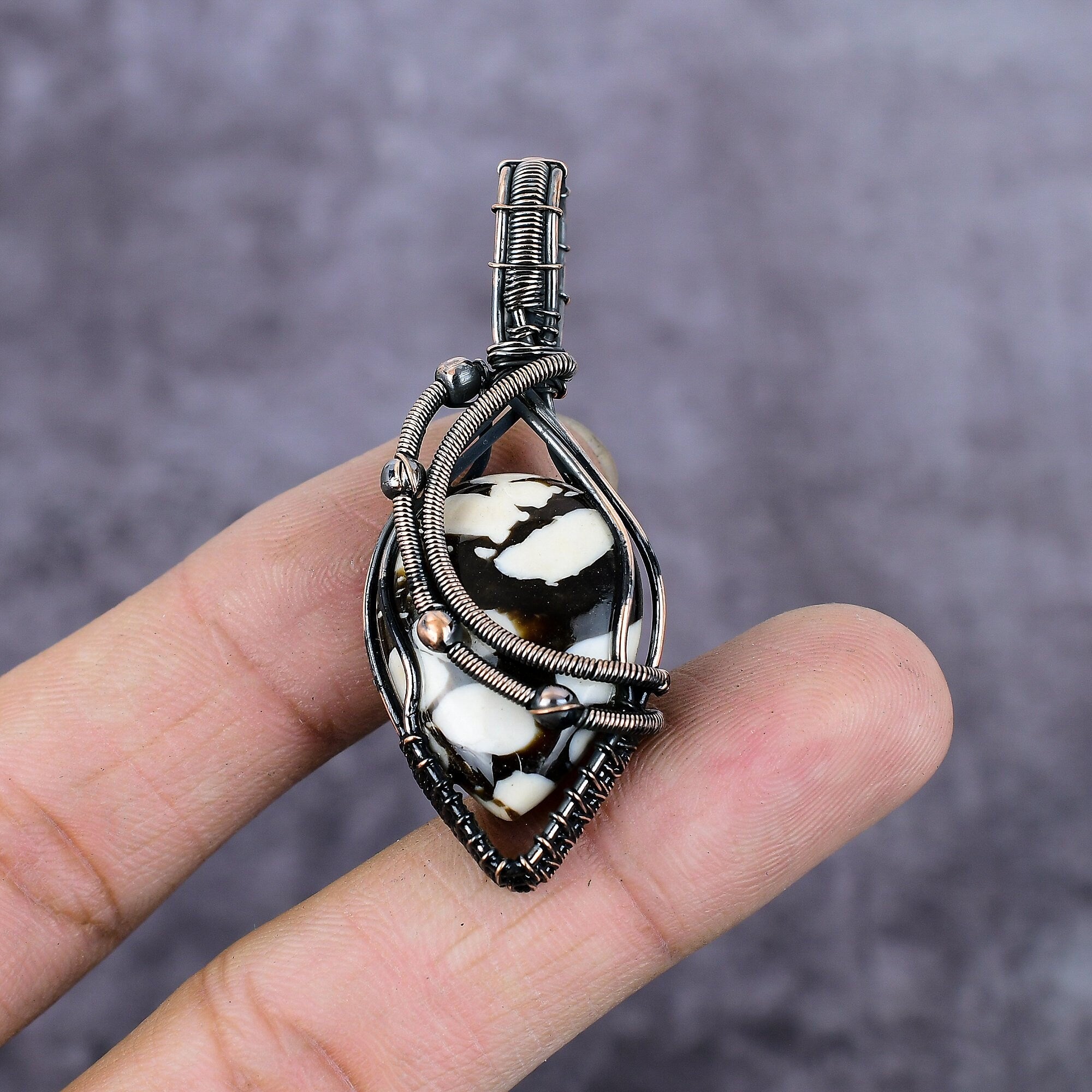 Peanut Wood Jasper Pendant, Copper Wire Wrapped Pendant, Gemstone Jewelry, Copper Pendant, Wire Wrap Pendant, Boho Jewelry, Anniversary Gift