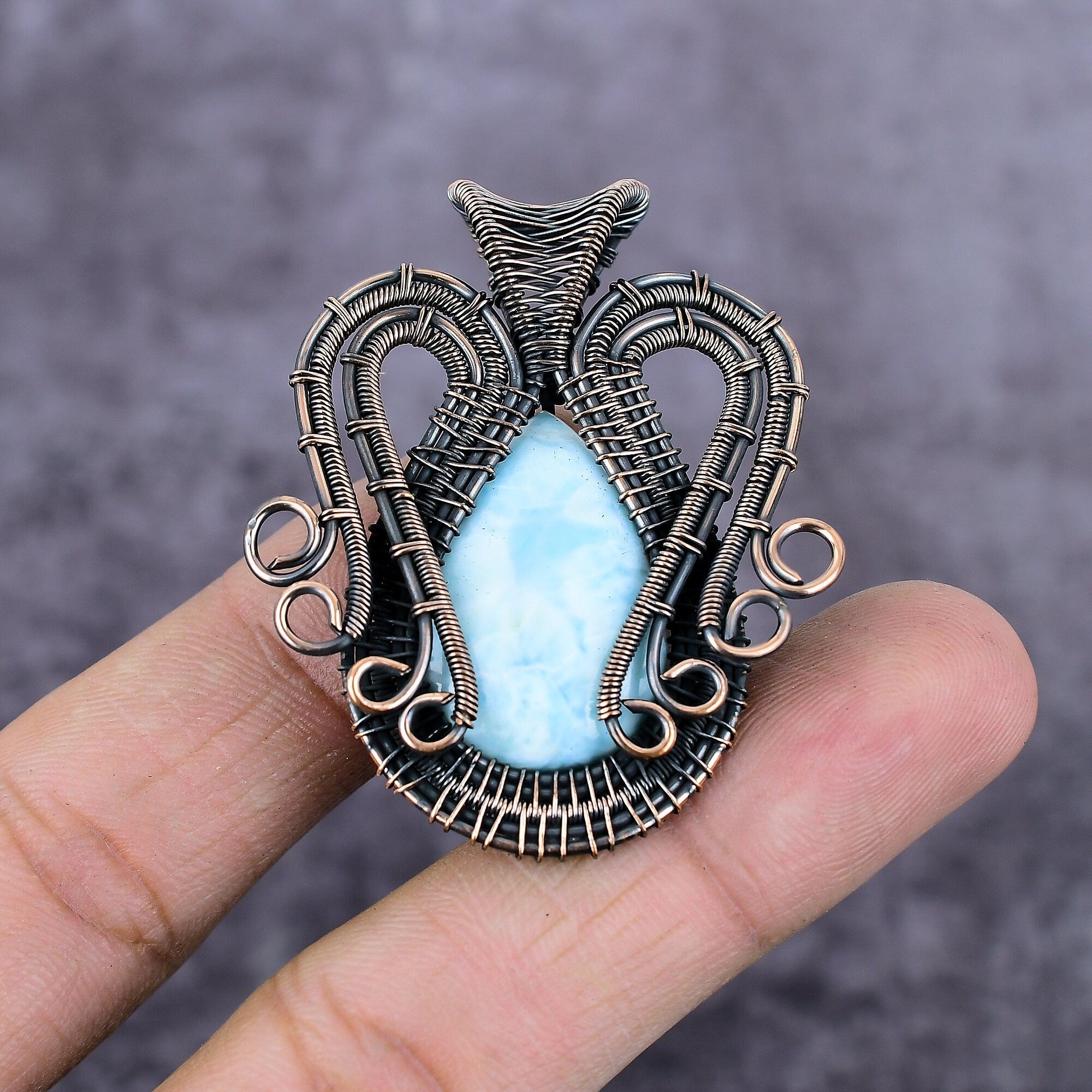 Larimar Pendant, Copper Wire Wrapped Pendant, Larimar Jewelry, Handmade Pendant, Copper Wire Gemstone Jewelry, Vintage Jewelry, Gift For Her