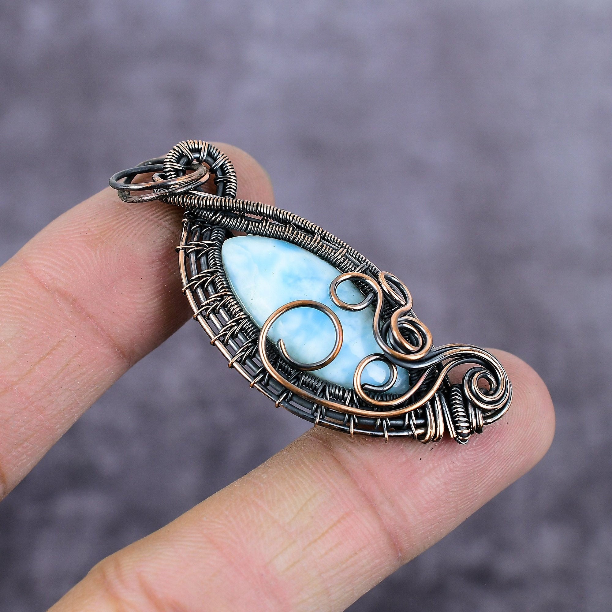 Caribbean Larimar Pendant, Copper Wire Wrapped Pendant, Larimar Jewelry, Handmade Pendant, Copper Wire Jewelry, Boho Jewelry, Gift For Her