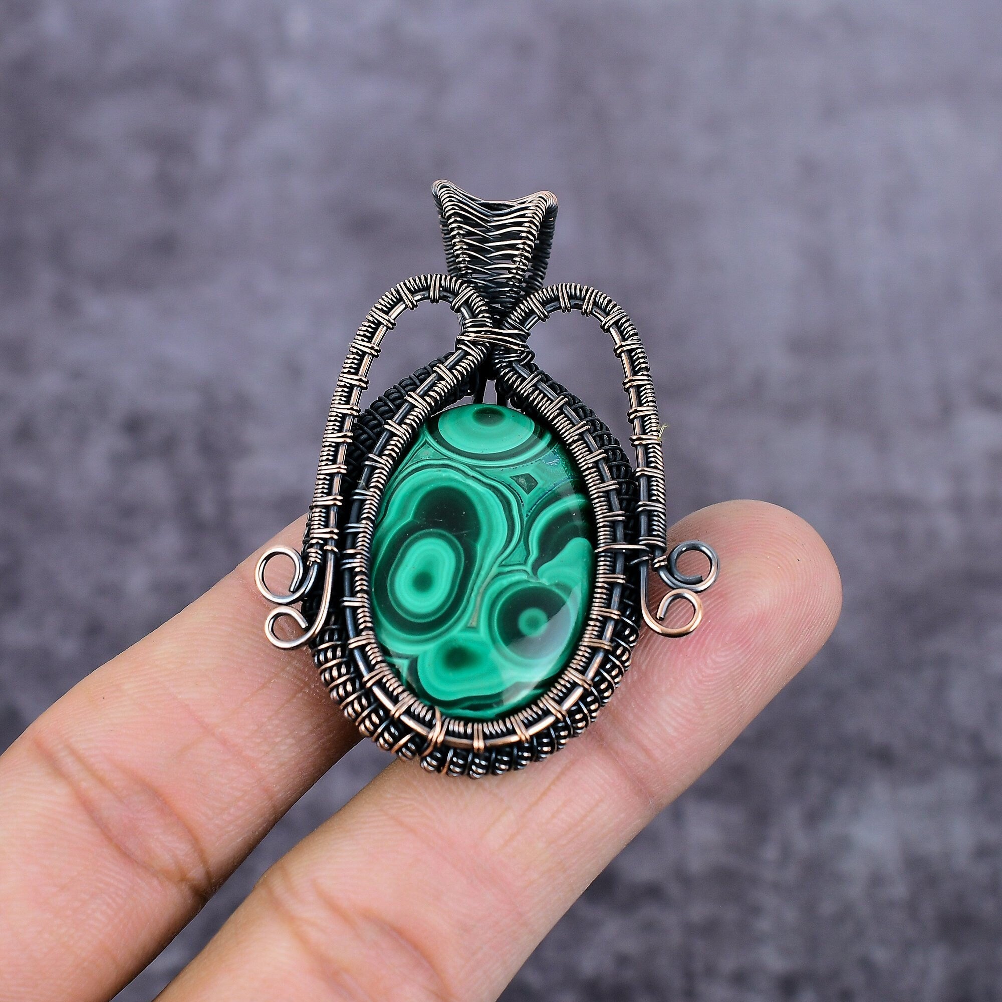 Malachite Copper Wire Wrapped Pendant, Bohemian Pendant, Handmade Copper Pendant, Genuine Malachite Copper Wire Wrap Jewelry, Gift For Her