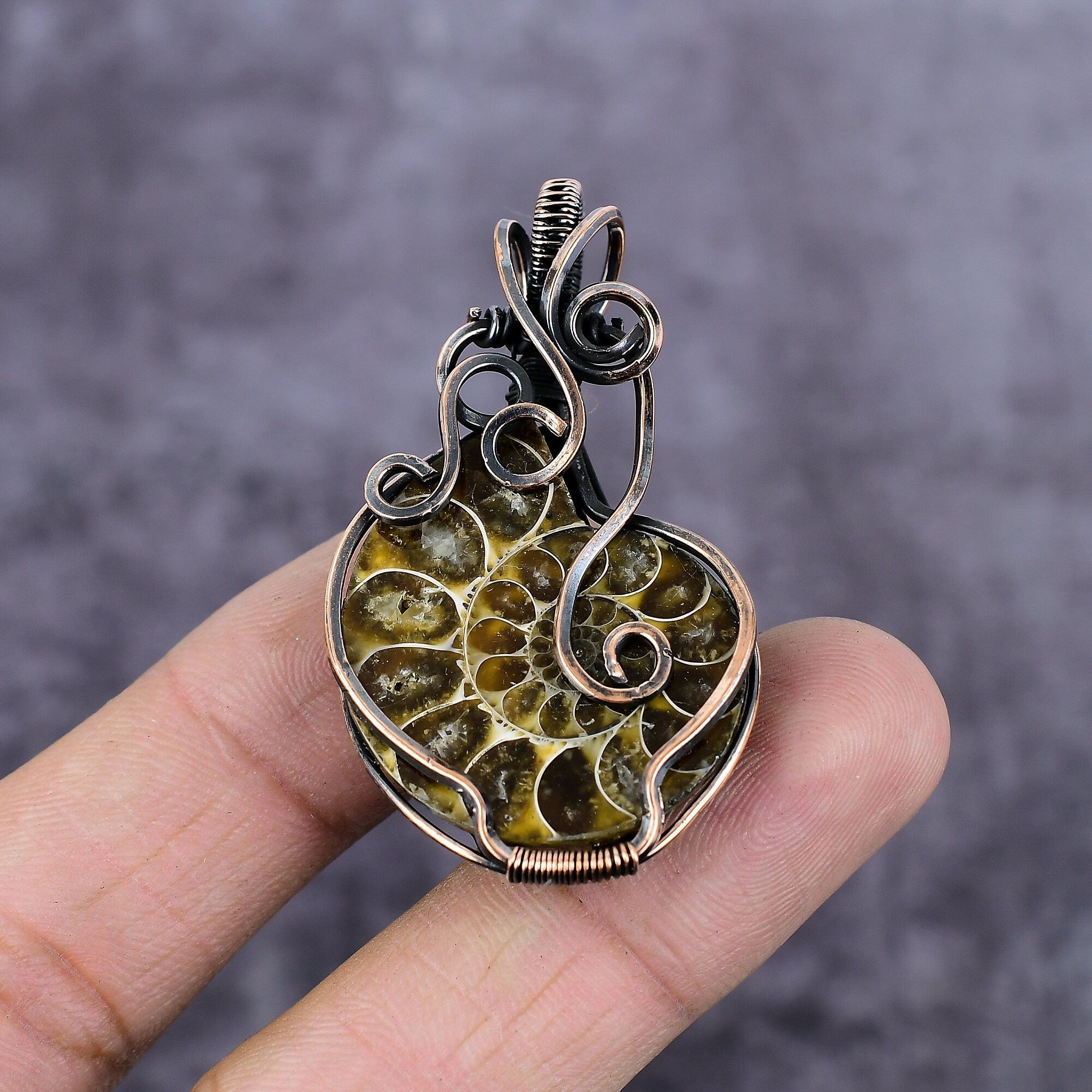 Ammonite Fossil Pendant, Copper Wire Wrapped Ammonite Pendant, Copper Pendant, Ammonite Jewelry, Handmade Wire Wrap Pendant, Gift For Her