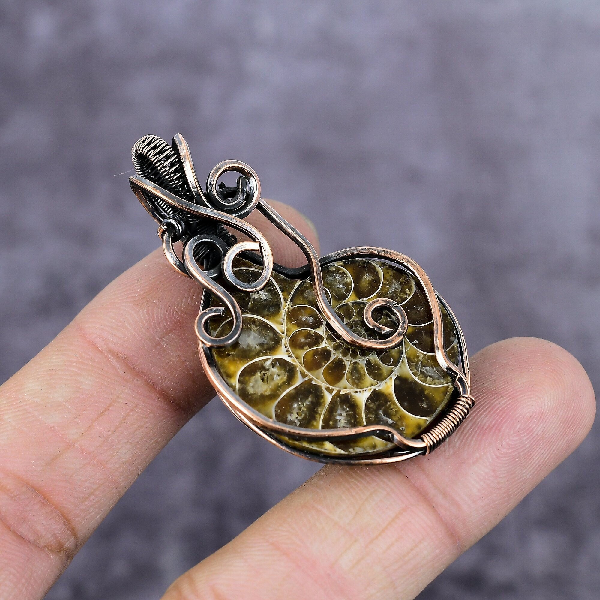 Ammonite Fossil Pendant, Copper Wire Wrapped Ammonite Pendant, Copper Pendant, Ammonite Jewelry, Handmade Wire Wrap Pendant, Gift For Her