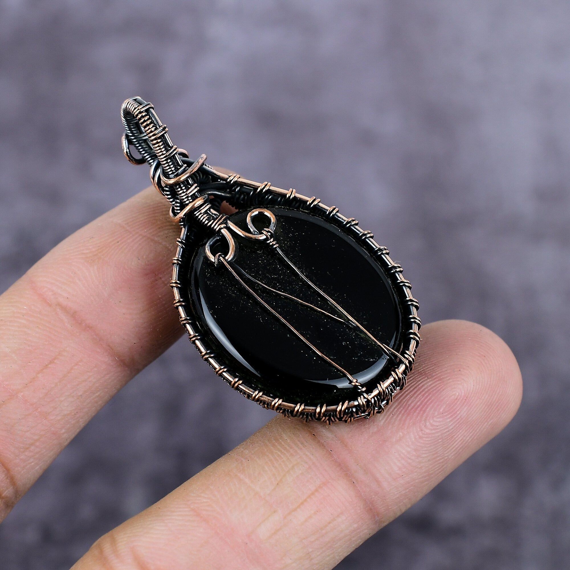 Black Onyx Copper Wire Wrapped Pendant, Gemstone Jewelry, Copper Pendant, Handmade Wire Wrap Boho Pendant, Black Onyx Jewelry, Gift For Her