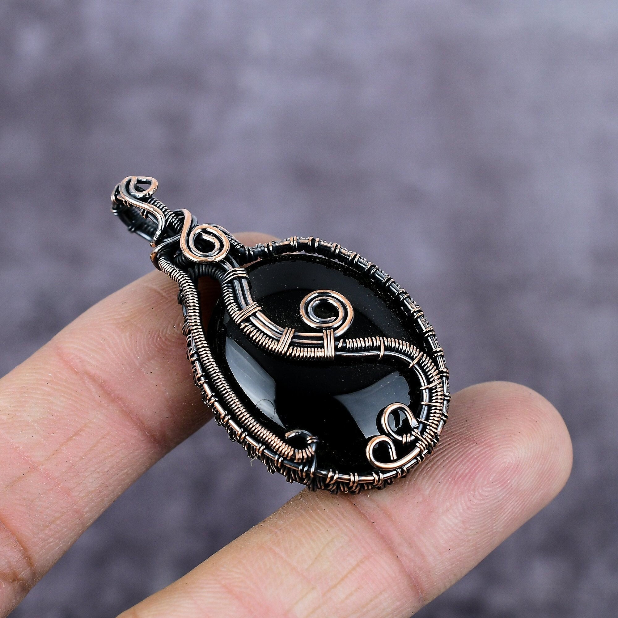 Black Onyx Copper Wire Wrapped Pendant, Gemstone Jewelry, Copper Pendant, Handmade Wire Wrap Boho Pendant, Black Onyx Jewelry, Gift For Her