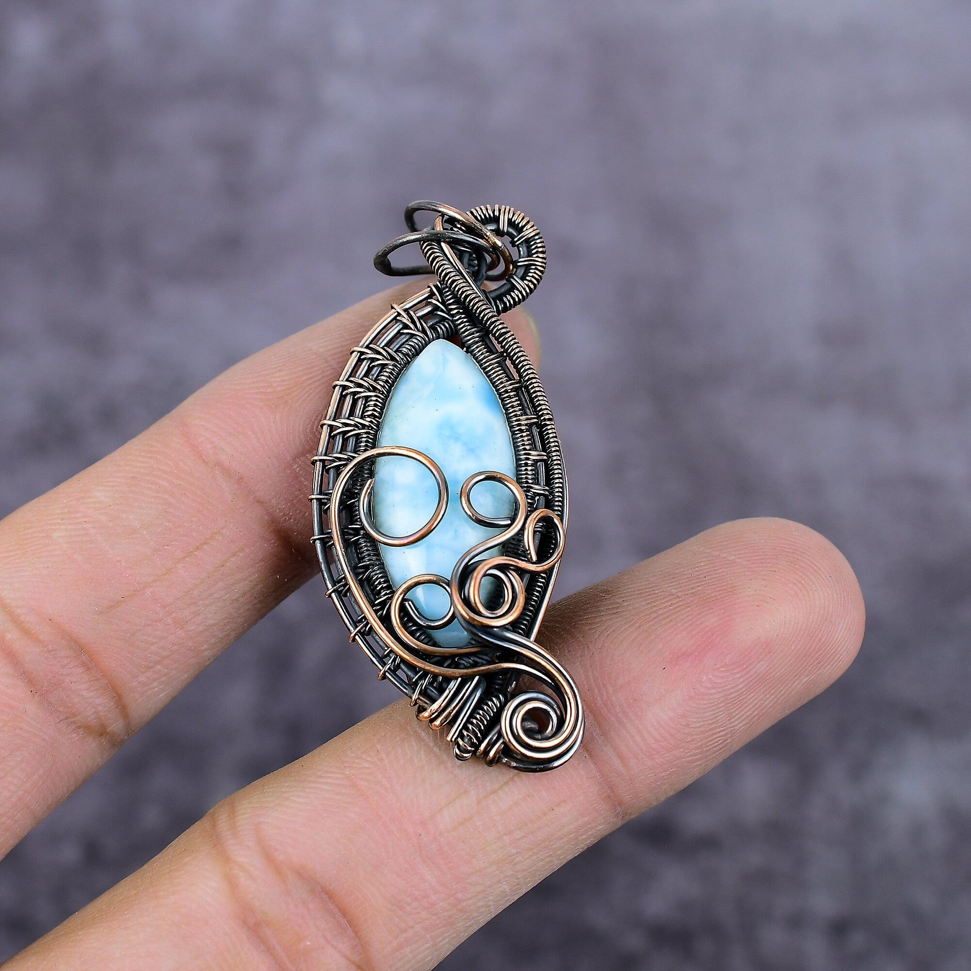 Caribbean Larimar Pendant, Copper Wire Wrapped Pendant, Larimar Jewelry, Handmade Pendant, Copper Wire Jewelry, Boho Jewelry, Gift For Her