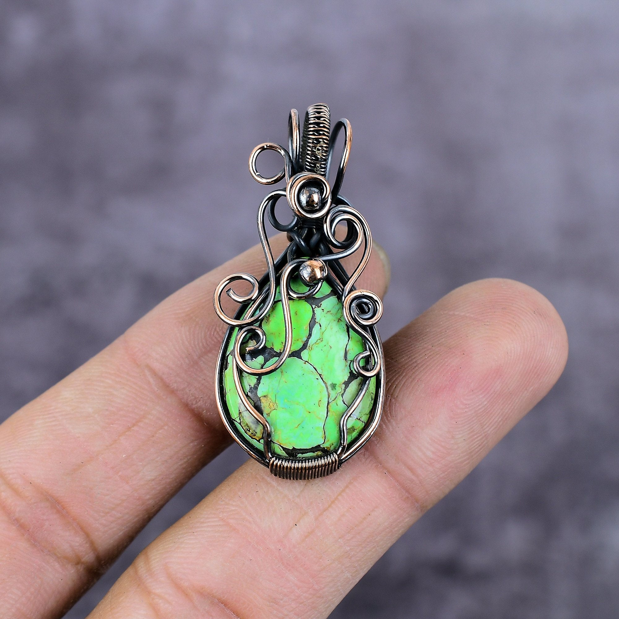 Turquoise Pendant, Natural Green Copper Turquoise Pendant, Copper Wire Wrapped Pendant, Copper Wire Jewelry, Boho Pendant, Anniversary Gift