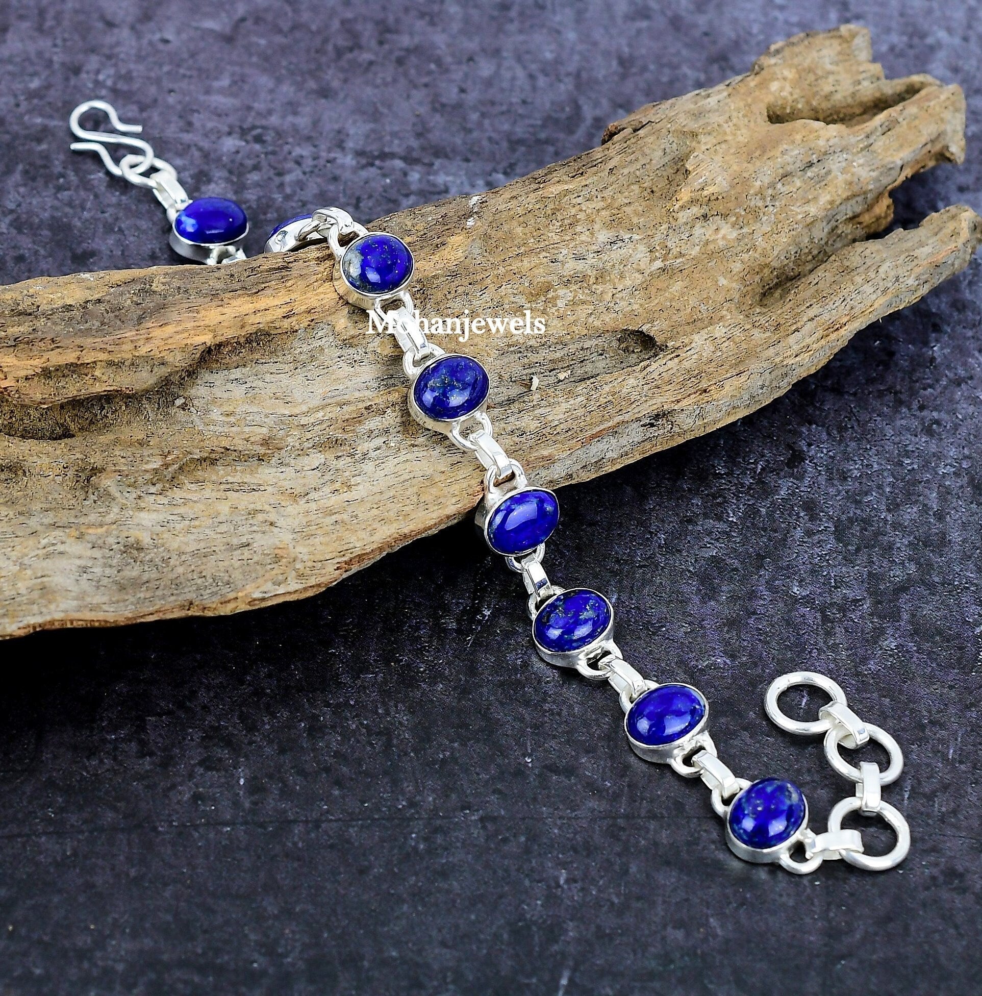 Lapis Lazuli Bracelet, Natural Lapis Gemstone Silver Plated Bracelet, Chakra Healing Stone Bracelet, Protective Bracelet - Anniversary Gift