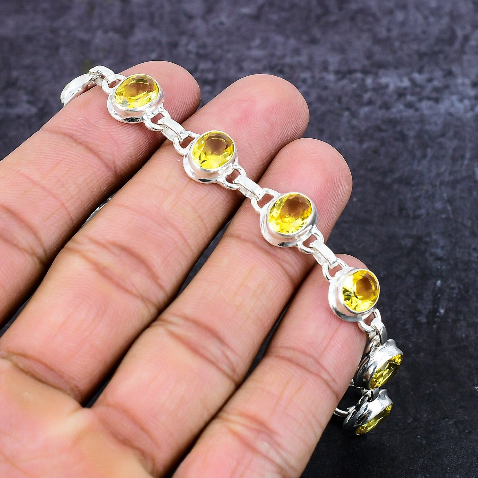 Citrine Bracelet, Citrine 925 silver Bracelet Jewelry, Yellow Stone Bracelet, 8*10 MM Oval Handmade Bracelet, Anniversary Gift Jewelry